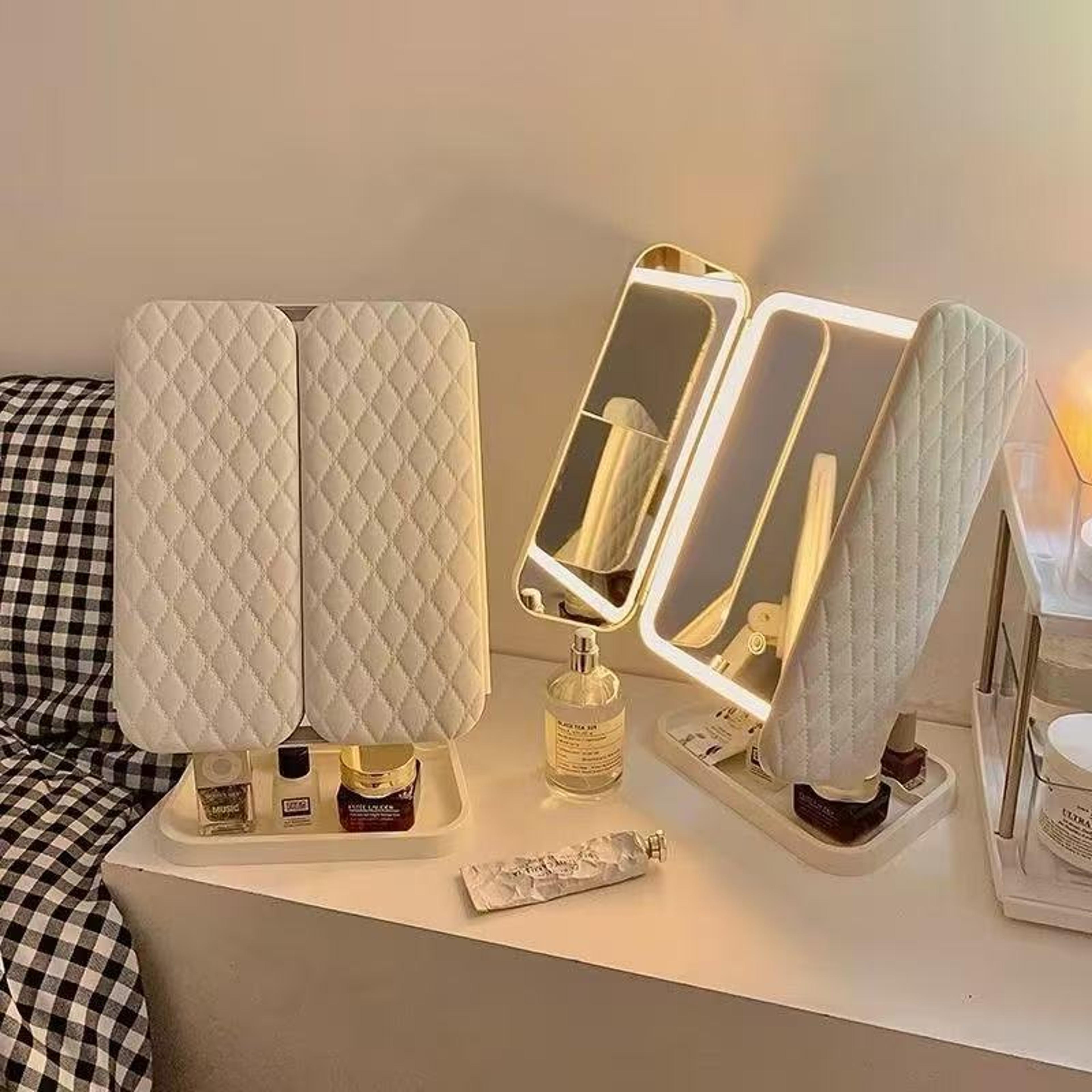 led makeup mirror with lights tri fold desktop vanity mirror for makeup, skincare & dressing table