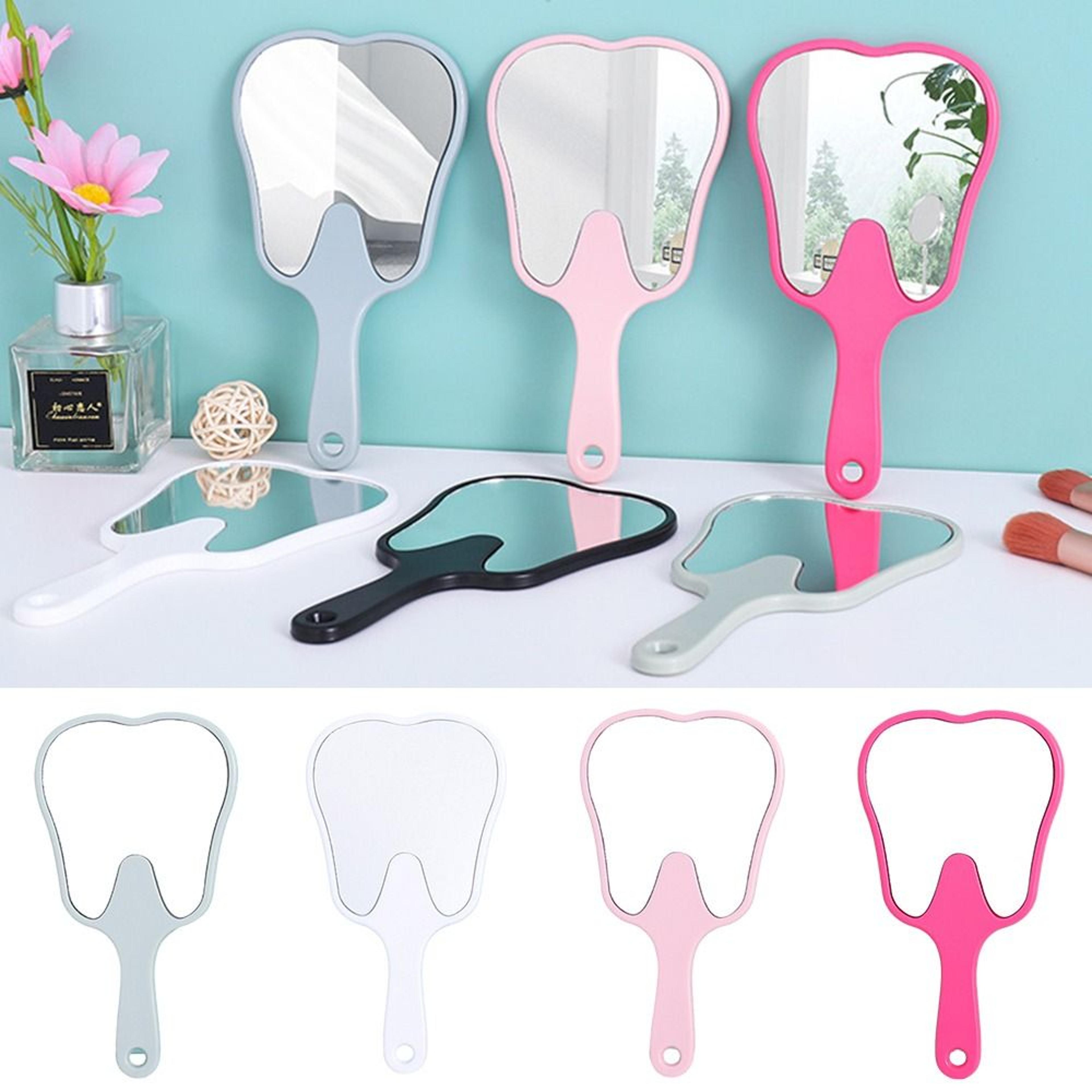 cute tooth shaped handheld mirror high definition pvc makeup & dental mirror gift