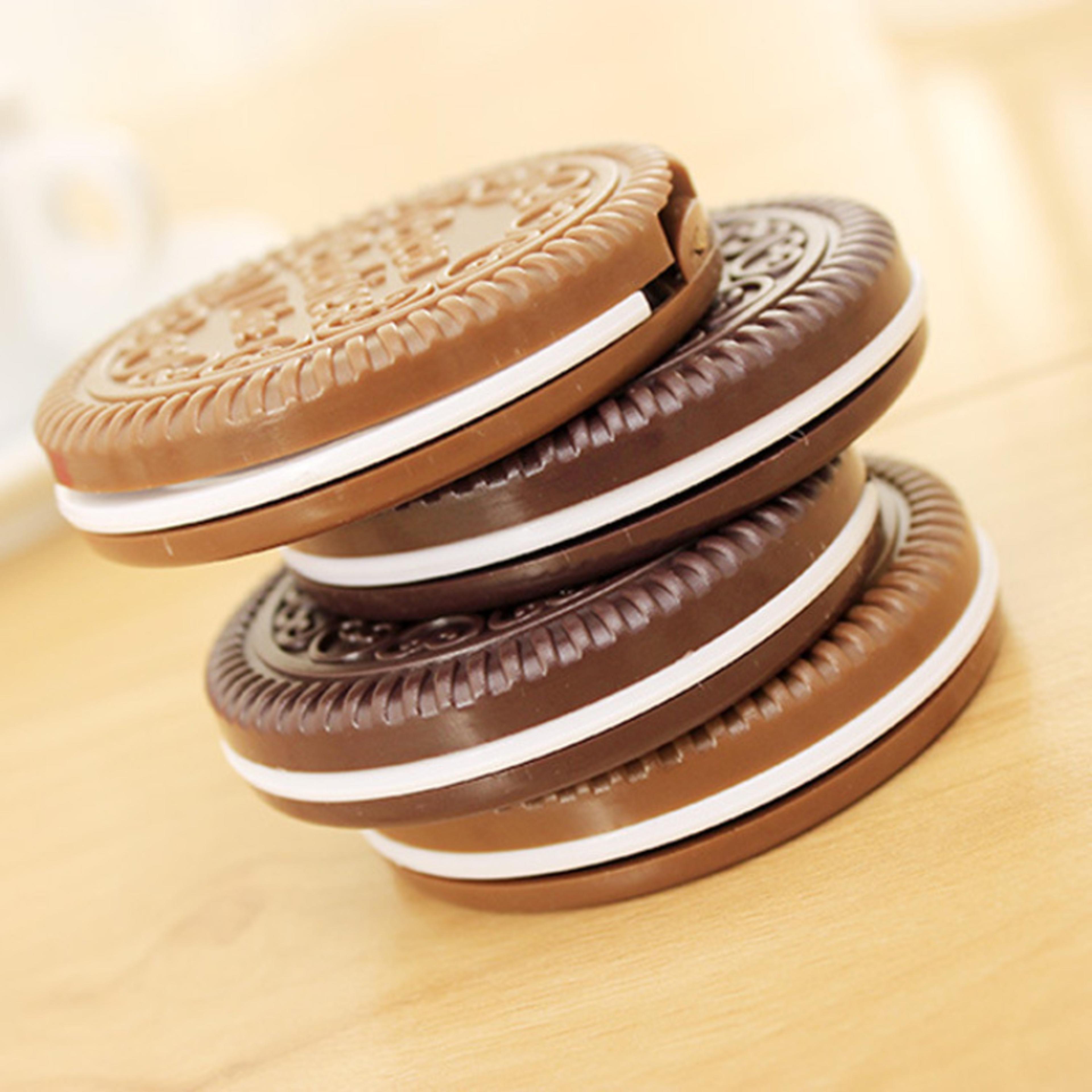 chocolate biscuit compact makeup mirror with foldable comb travel pocket mirror