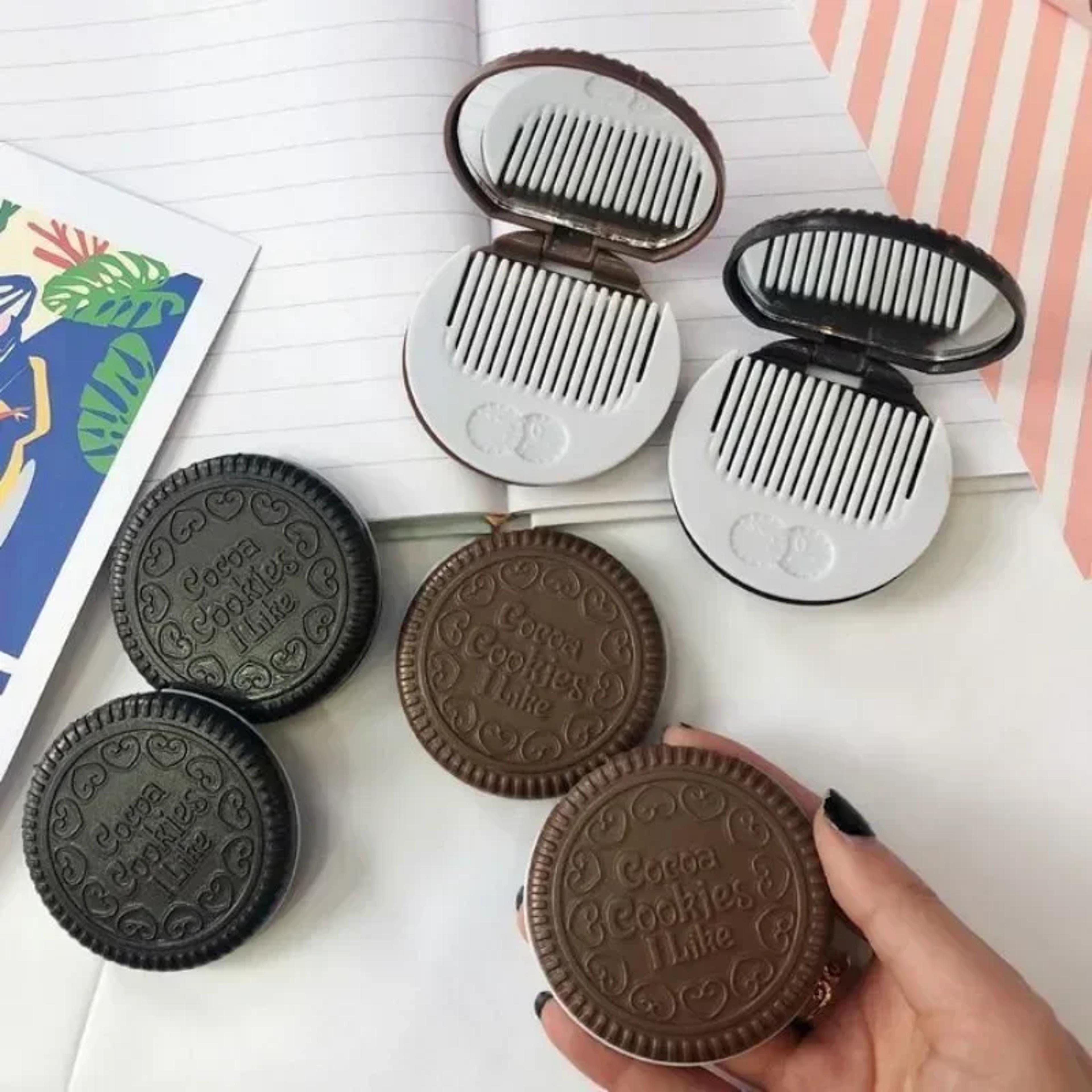 chocolate cookie pocket makeup mirror with hidden comb travel compact
