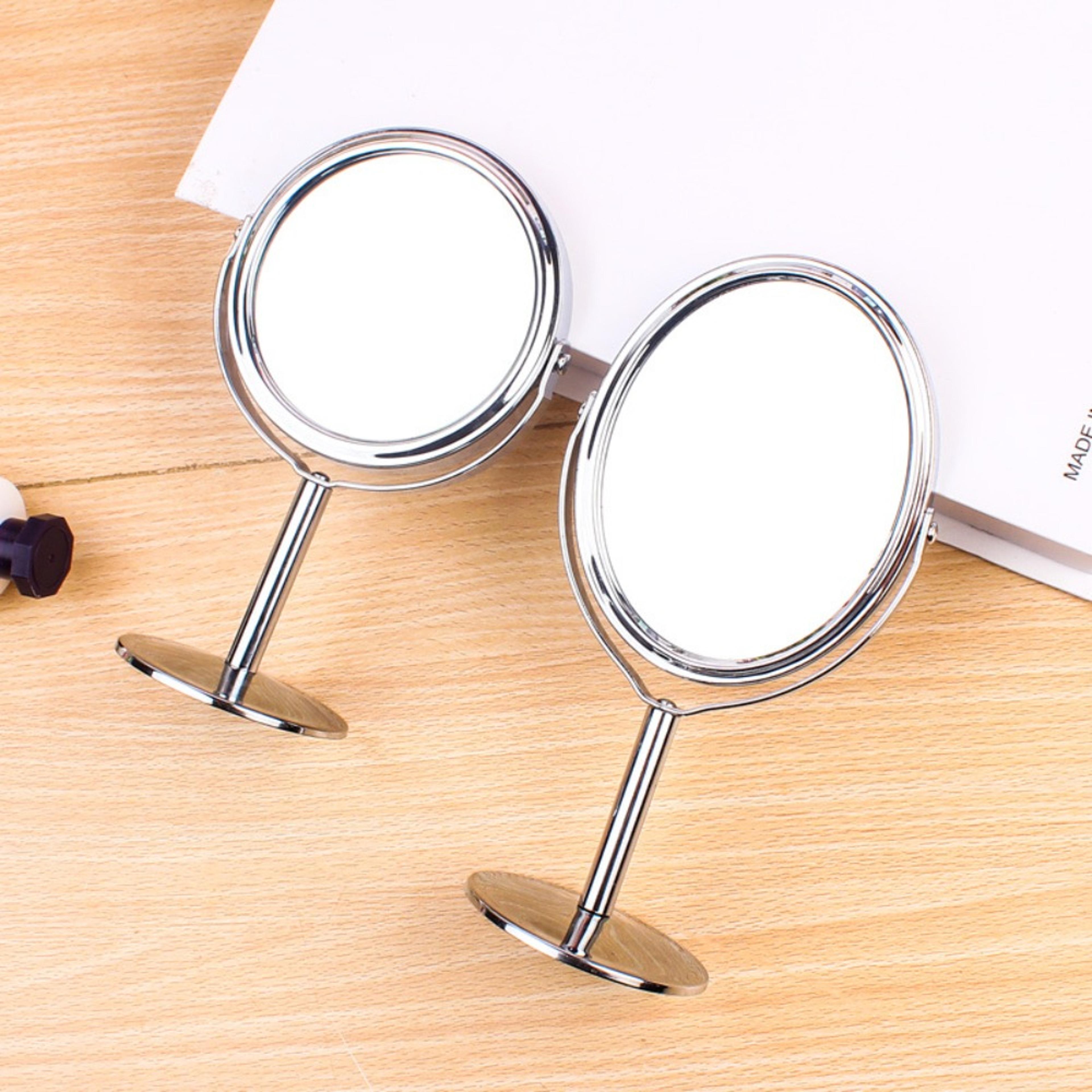 rotating double sided vanity mirror with magnification desktop makeup stand