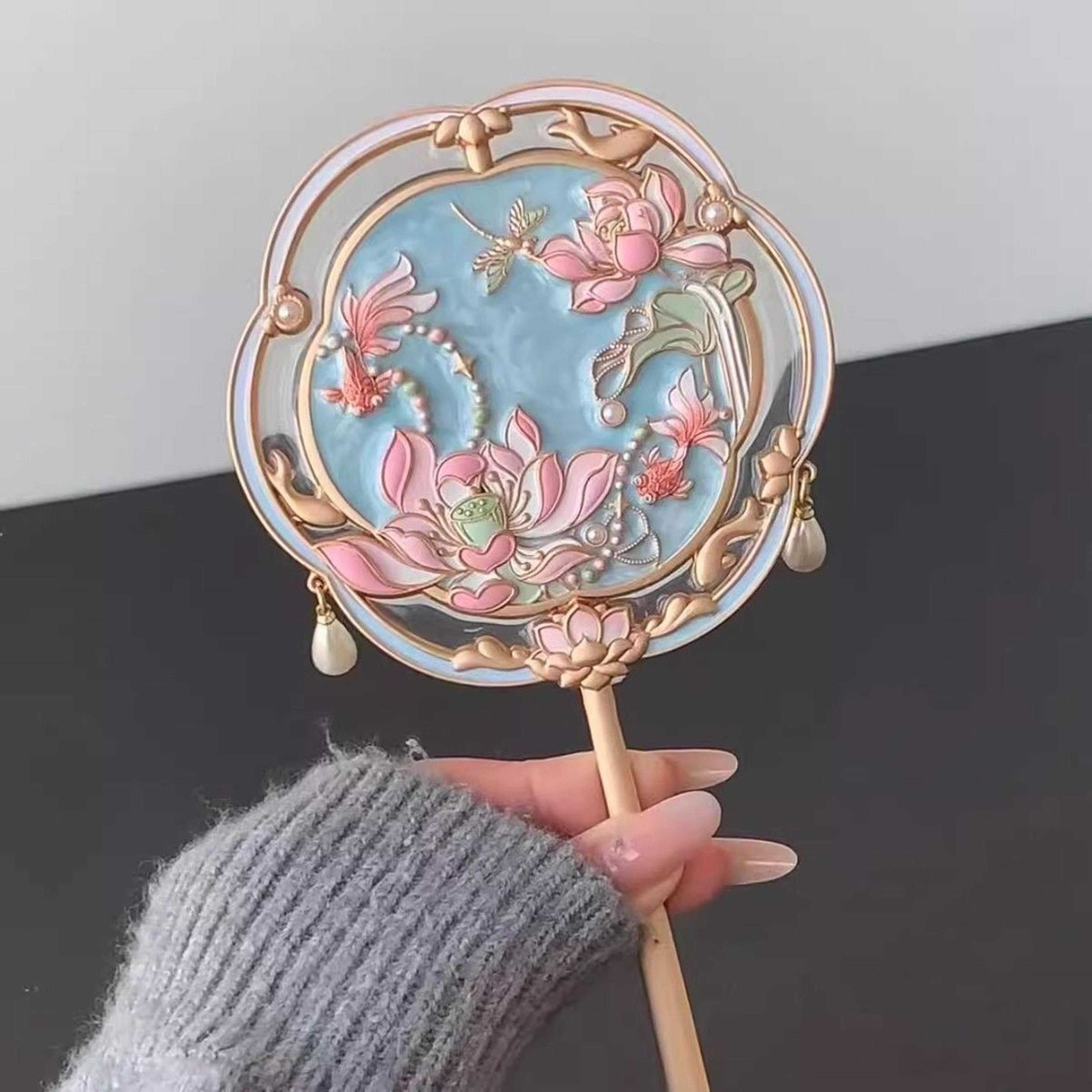 beijing souvenir handheld makeup mirror heart shaped portable vanity travel gift