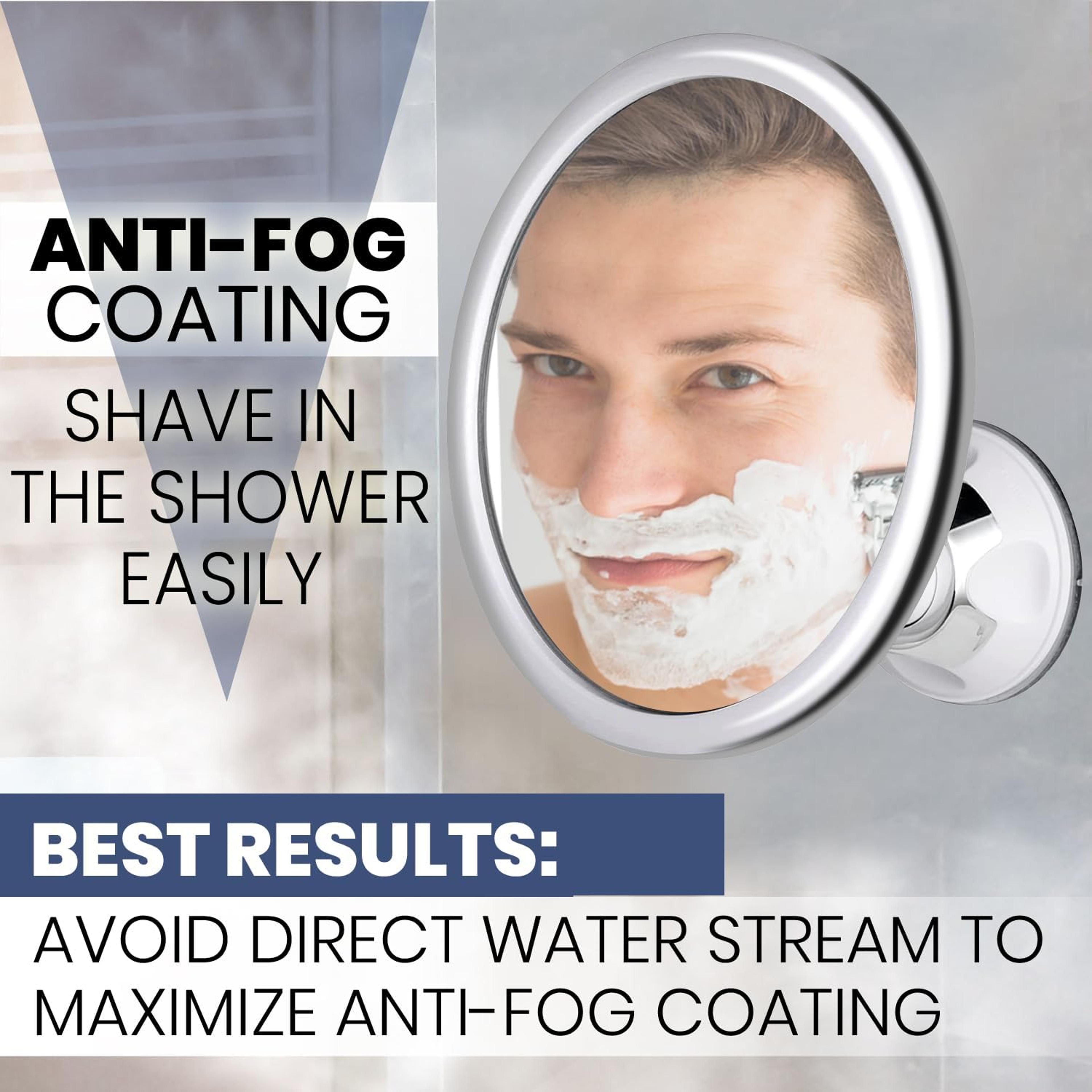 fogless shower mirror with 360° swivel & strong suction cup for shaving