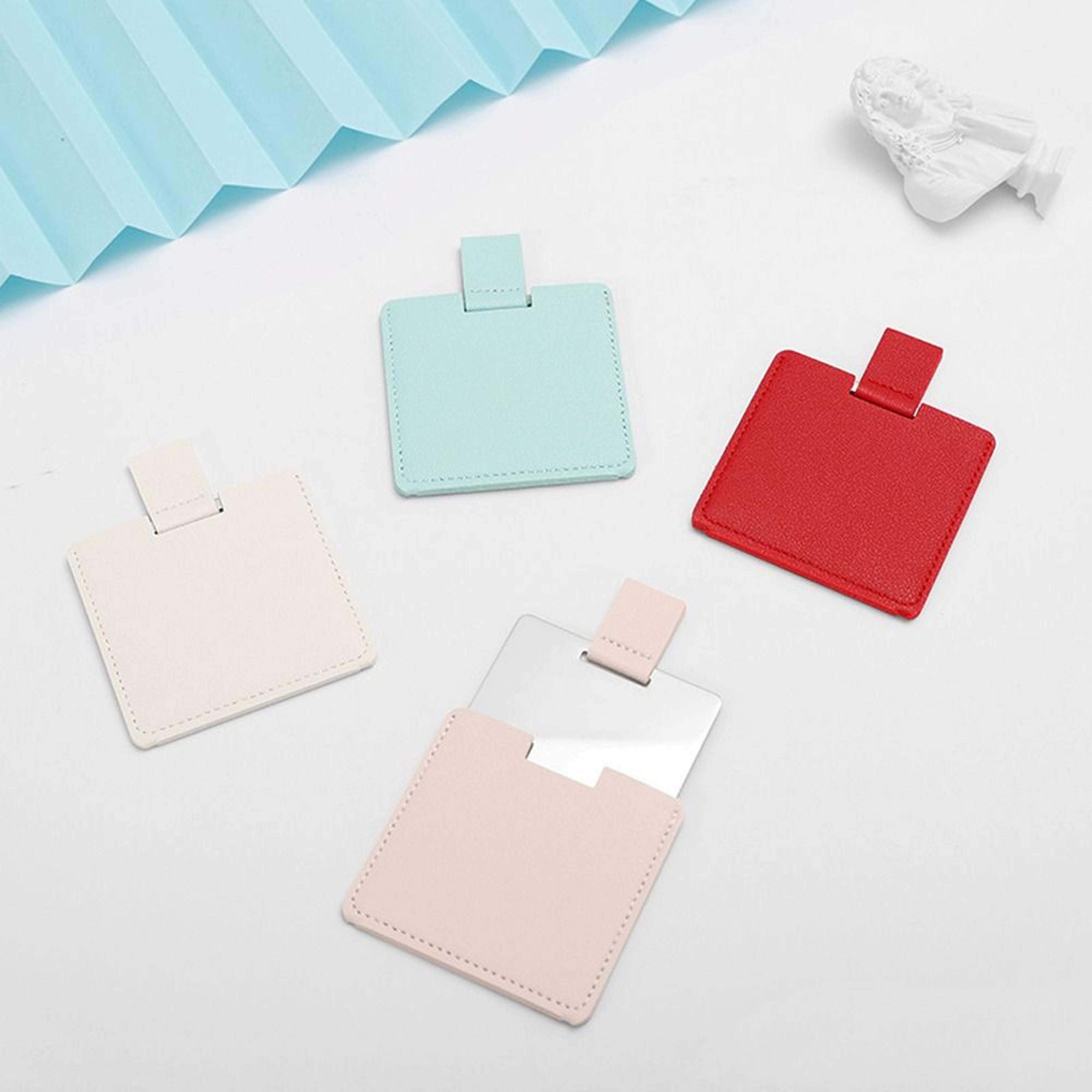 portable compact pocket mirror with pu leather cover unbreakable stainless steel travel makeup mirror
