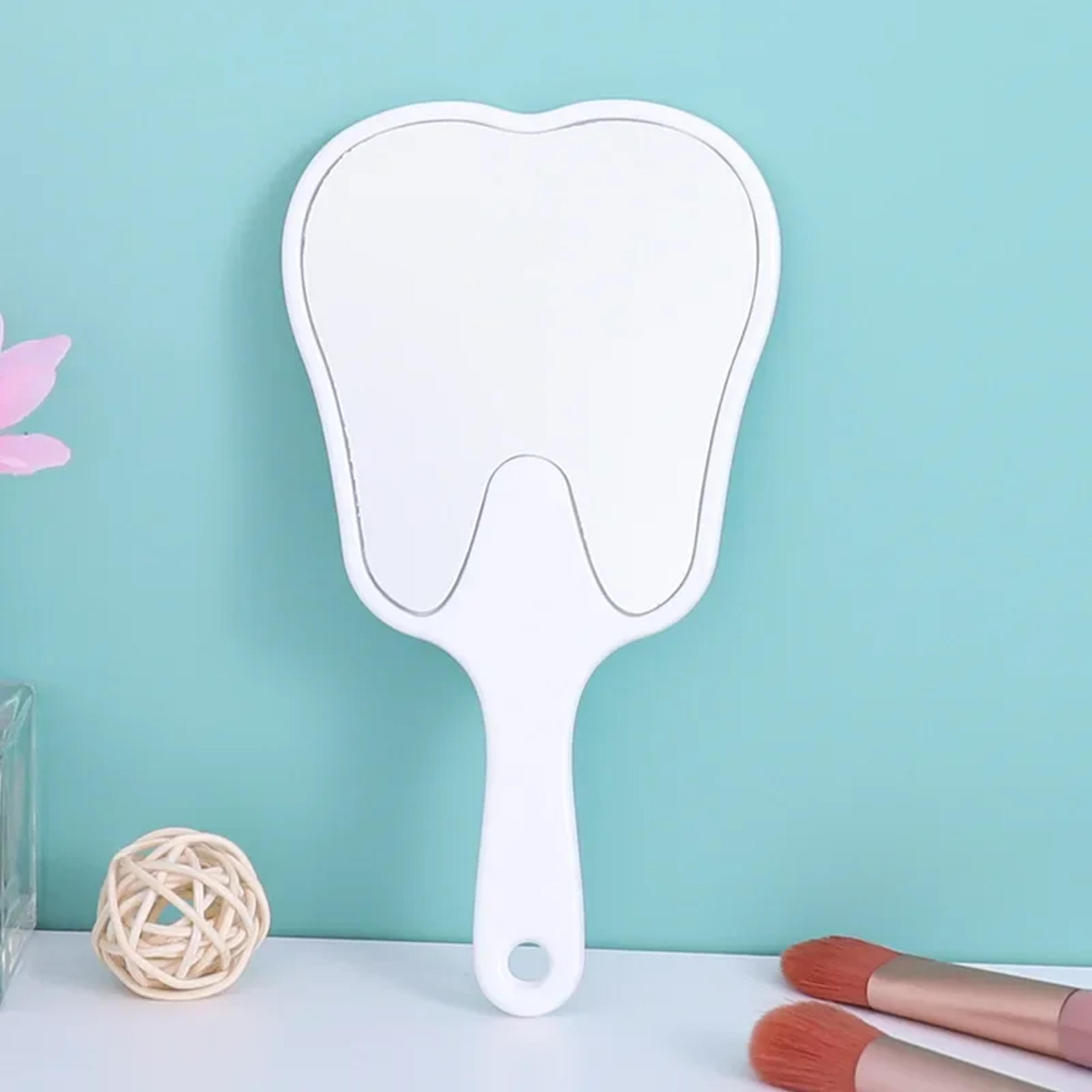 cute tooth shaped handheld makeup mirror portable high definition vanity mirror with handle