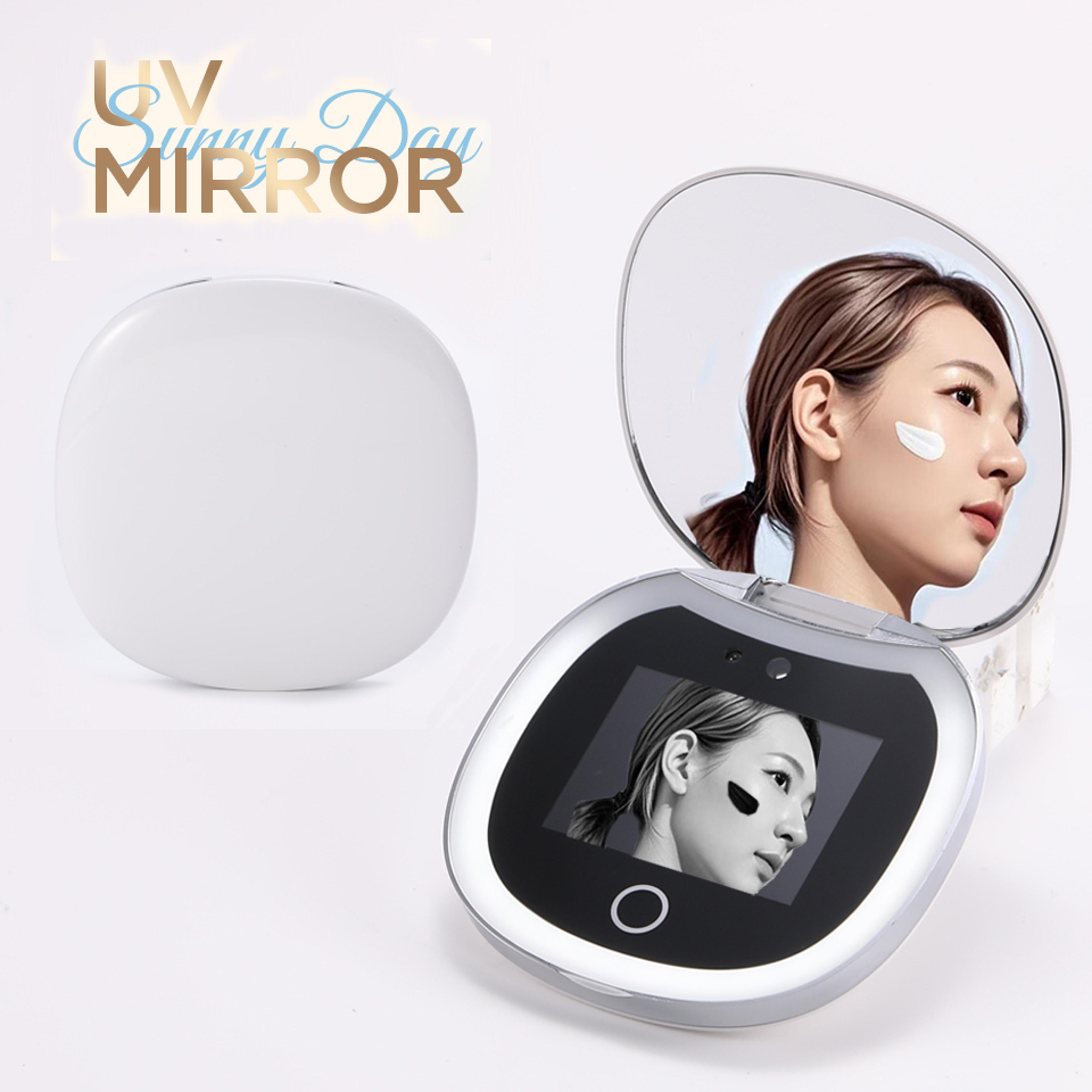 uv mirror for sunscreen test with led light magnifying travel makeup mirror