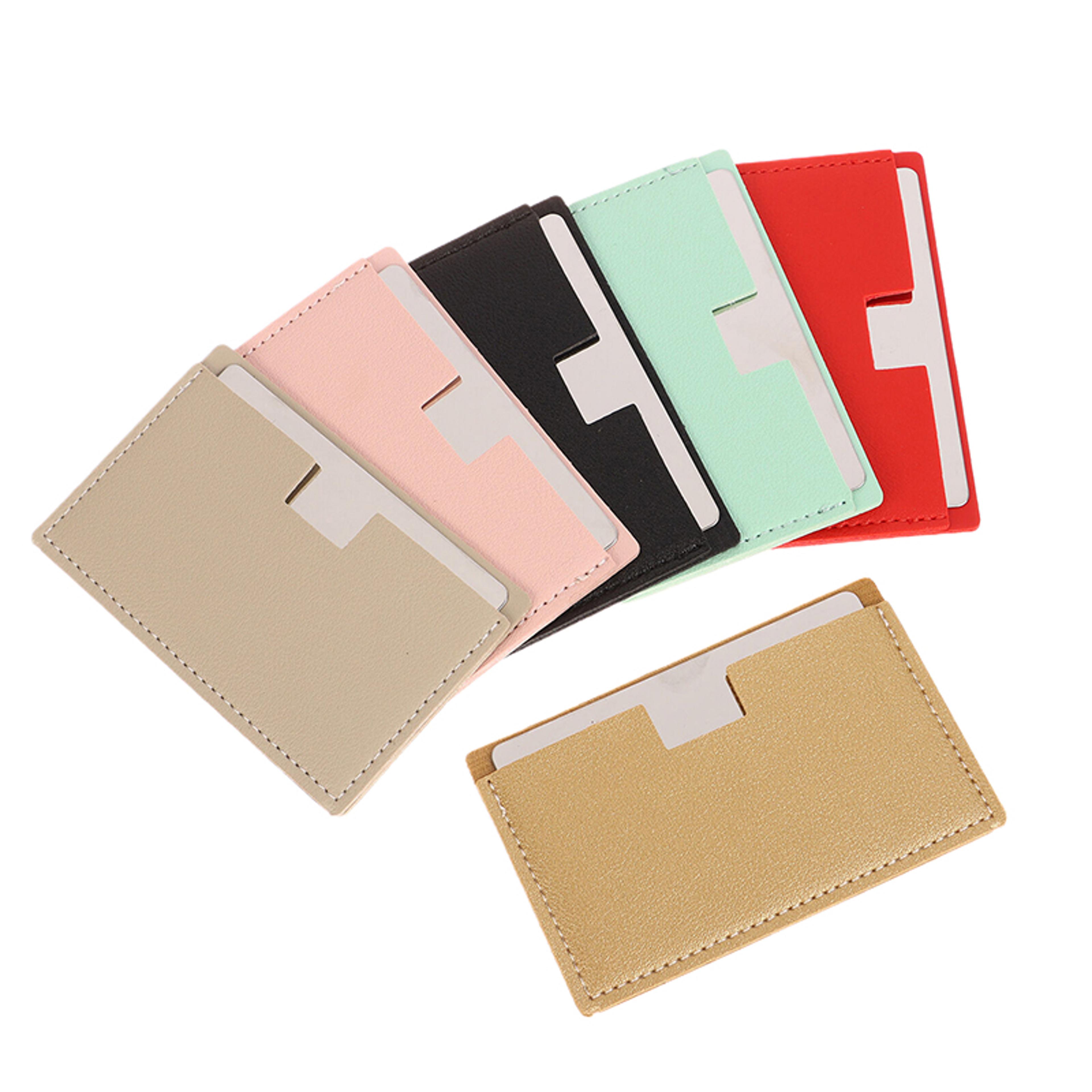 portable pocket makeup mirror with pu leather sleeve unbreakable stainless steel compact mirror for travel