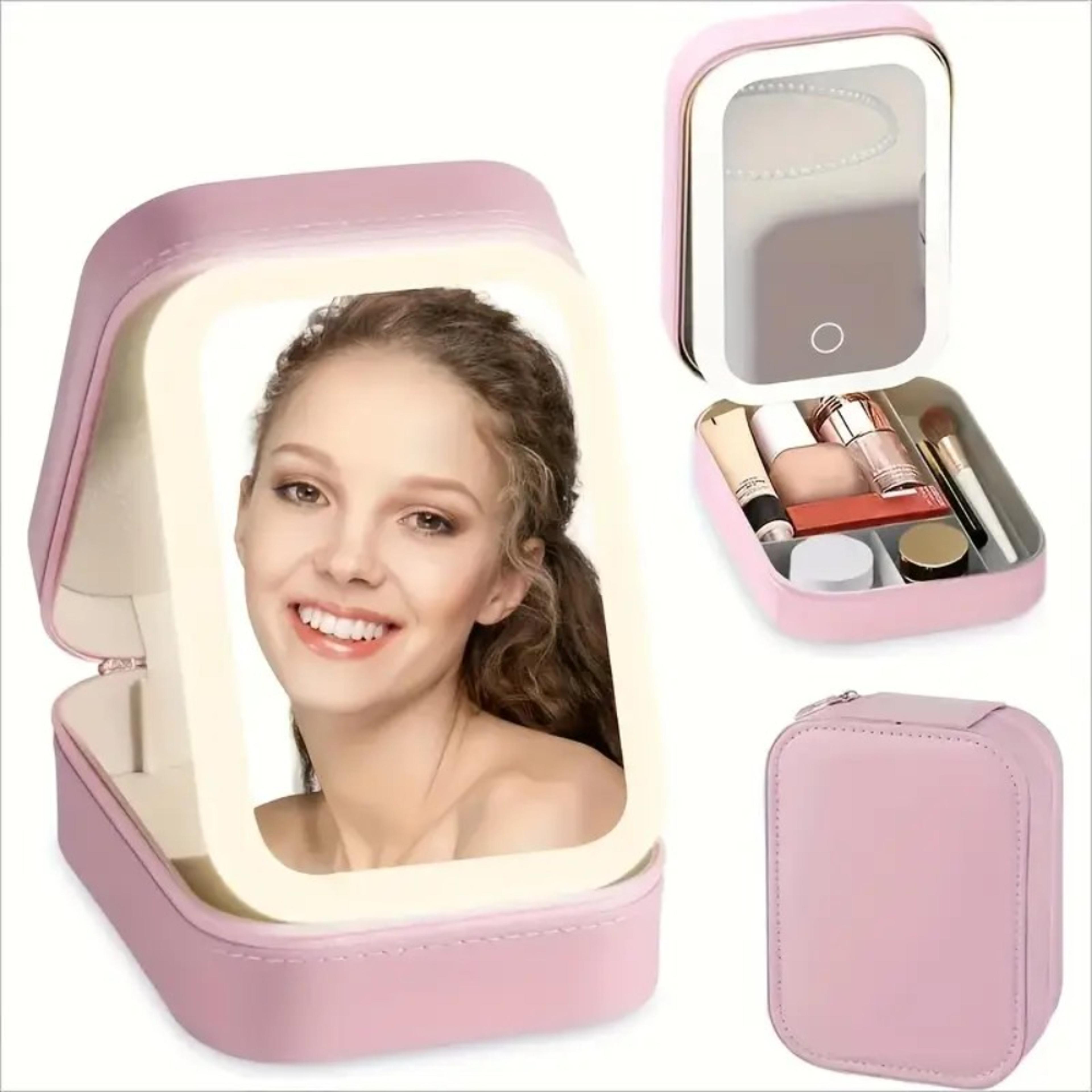 portable led makeup mirror with usb rechargeable light travel vanity case