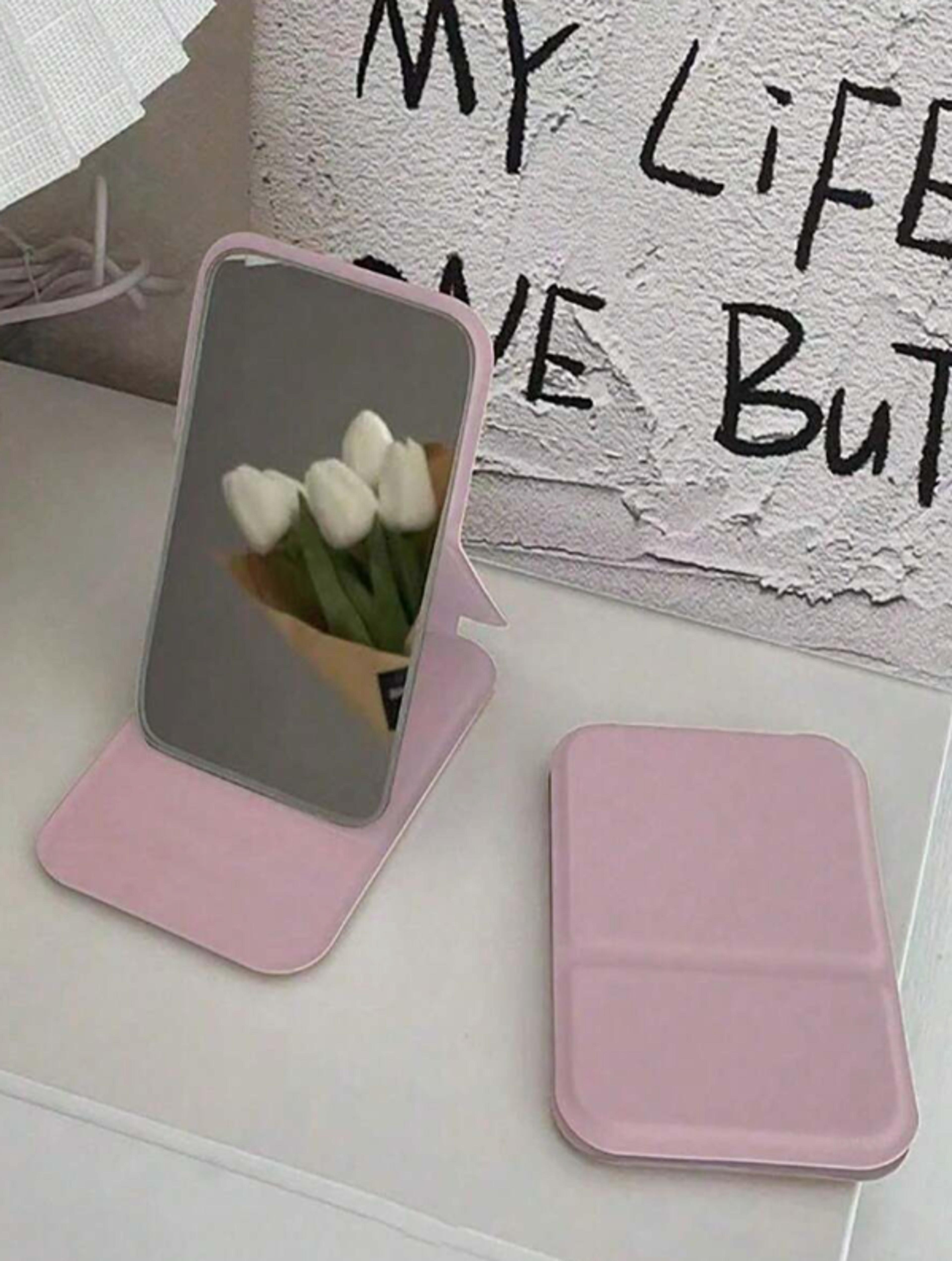 portable makeup mirror with pu leather cover foldable travel compact vanity mirror