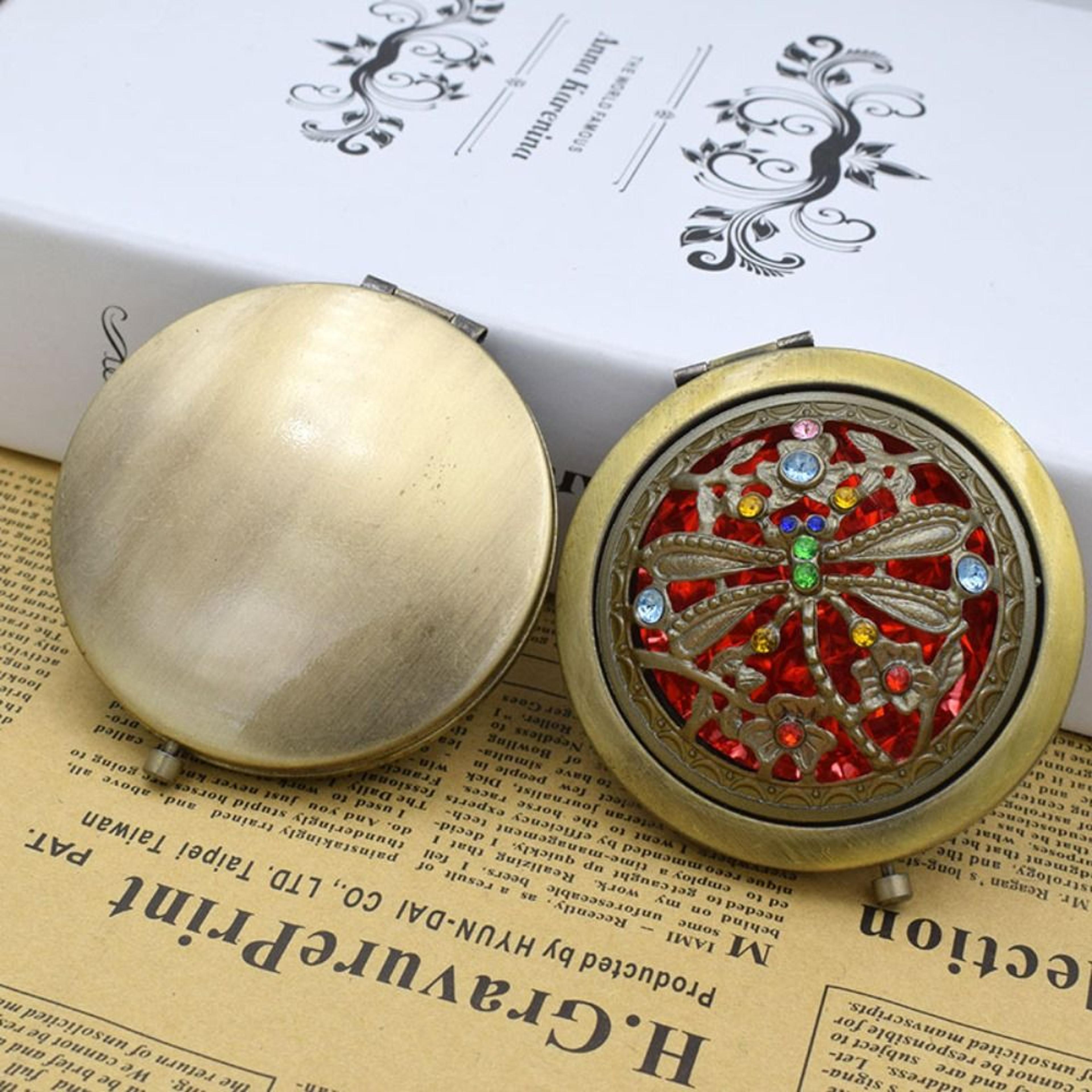 vintage floral pocket makeup mirror compact folding double sided travel mirror