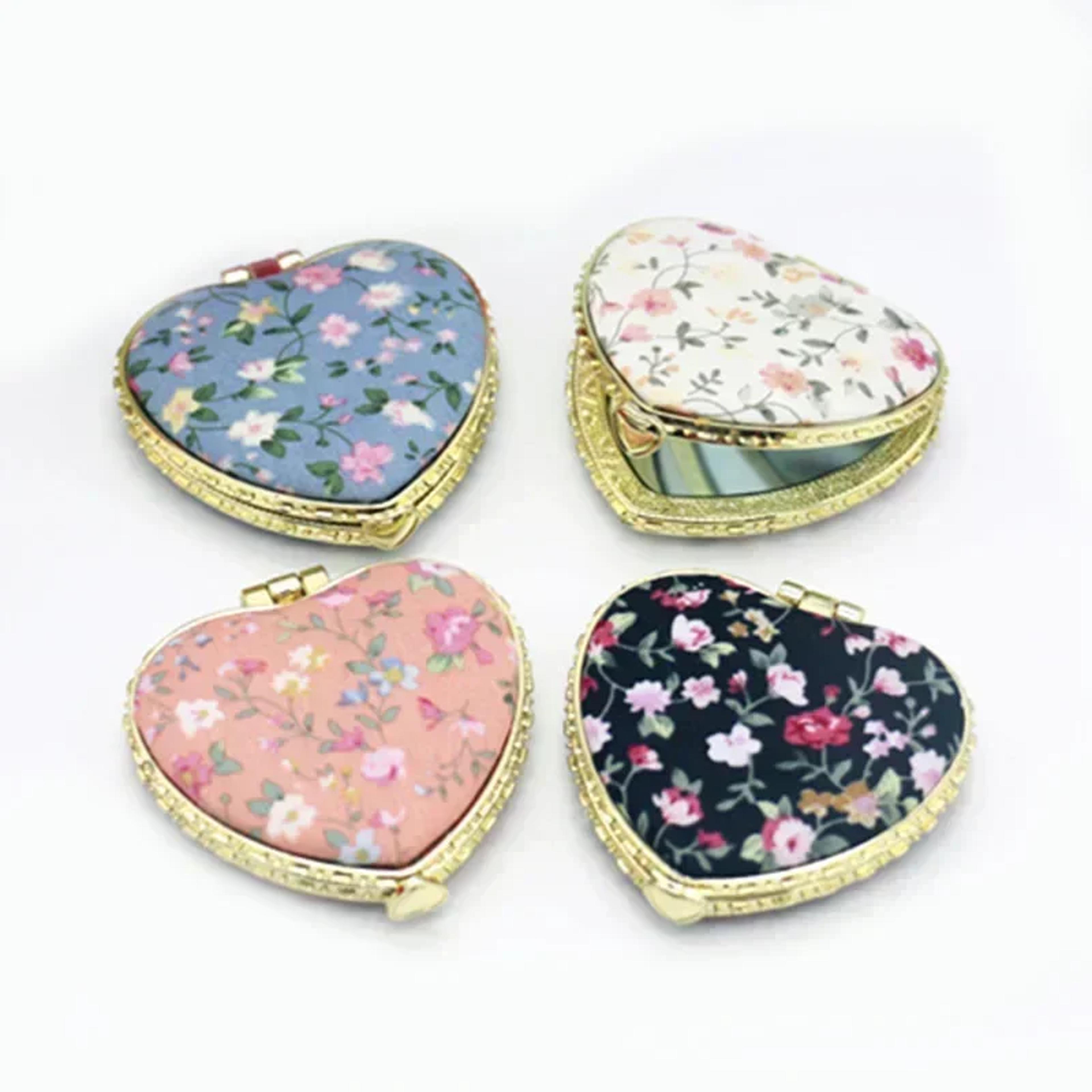 vintage floral compact makeup mirror portable pocket mirror with dual-sided folding design