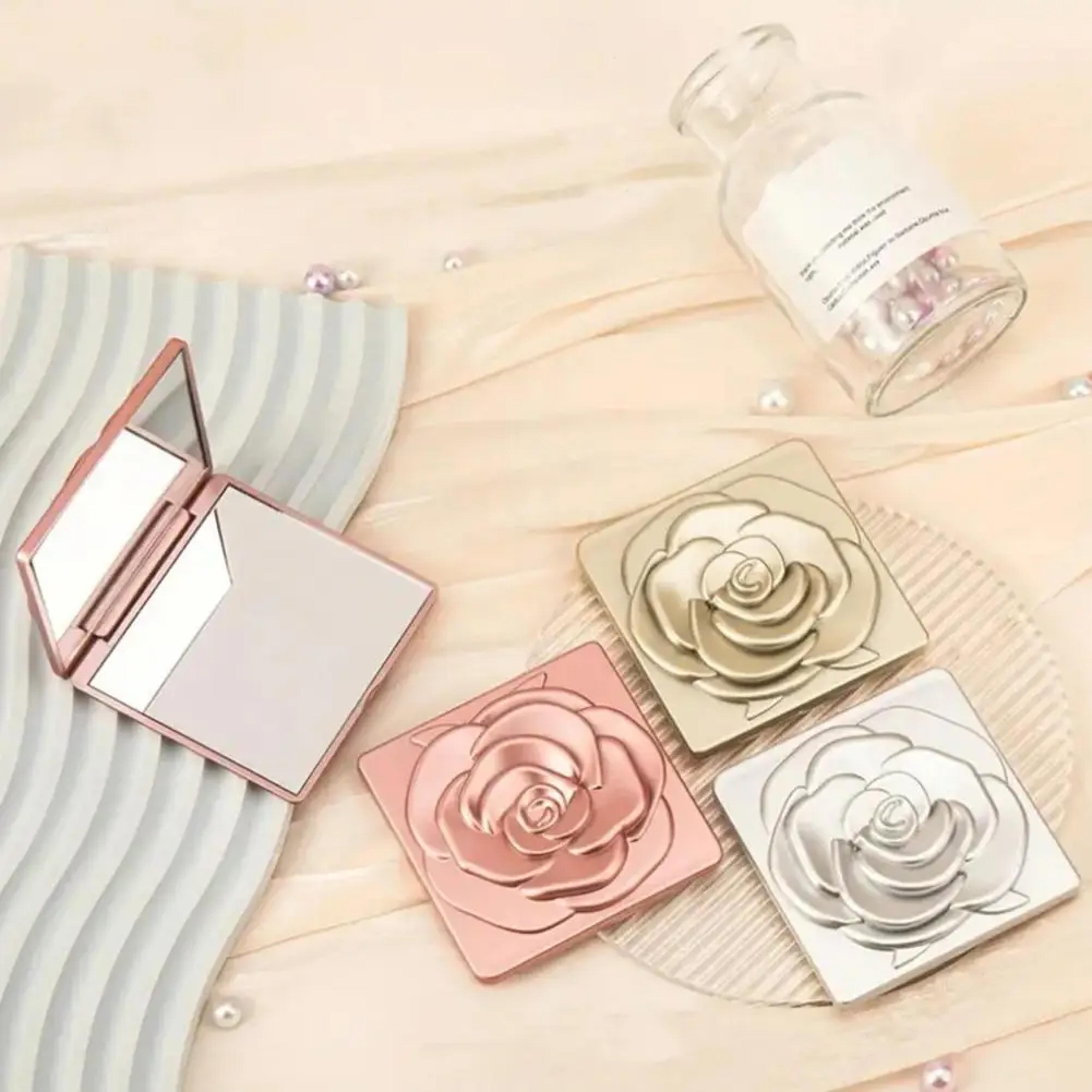 vintage rose portable makeup mirror foldable double-sided vanity mirror for travel & everyday beauty