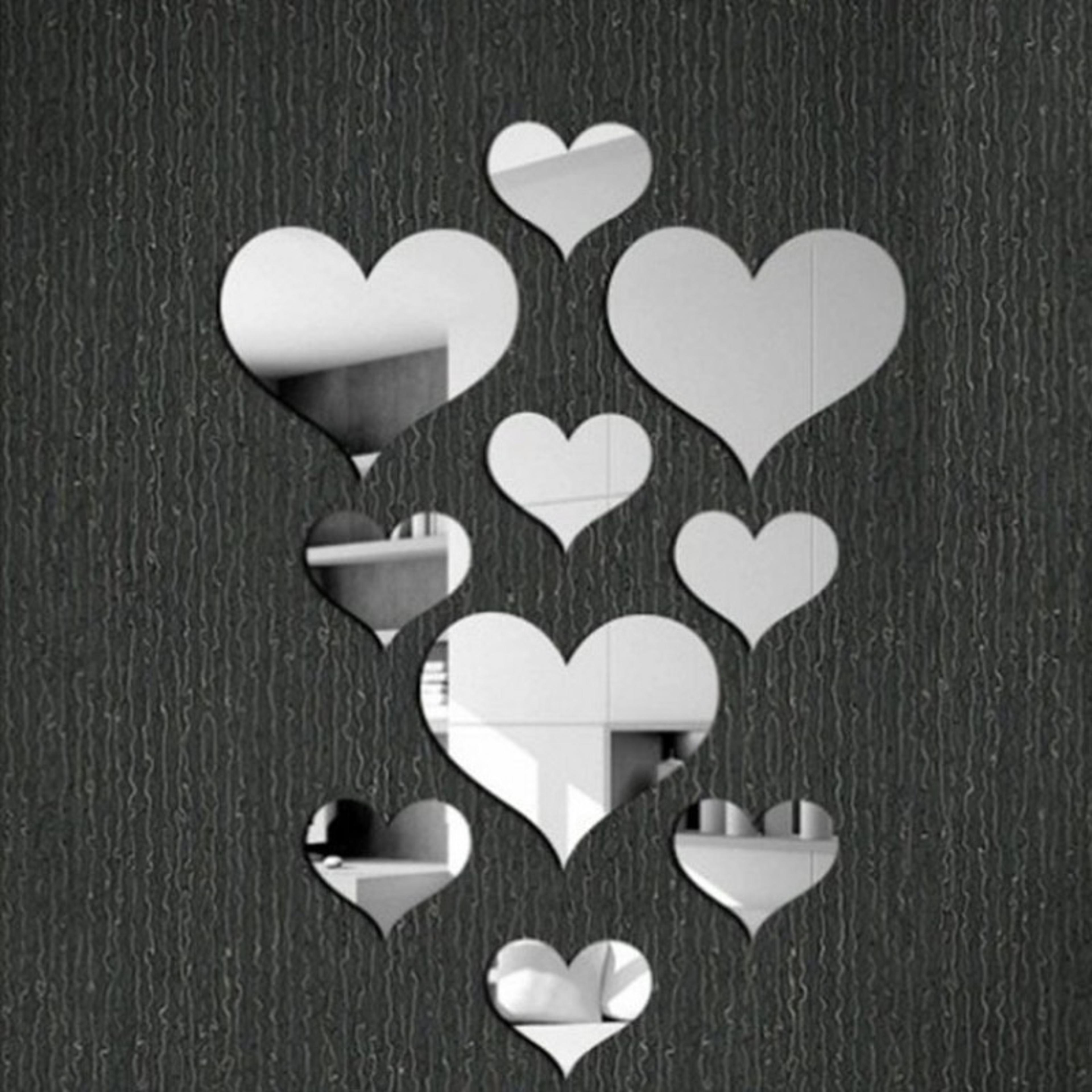 acrylic mirror wall stickers heart wall decor set for bedroom, living room & diy home decoration