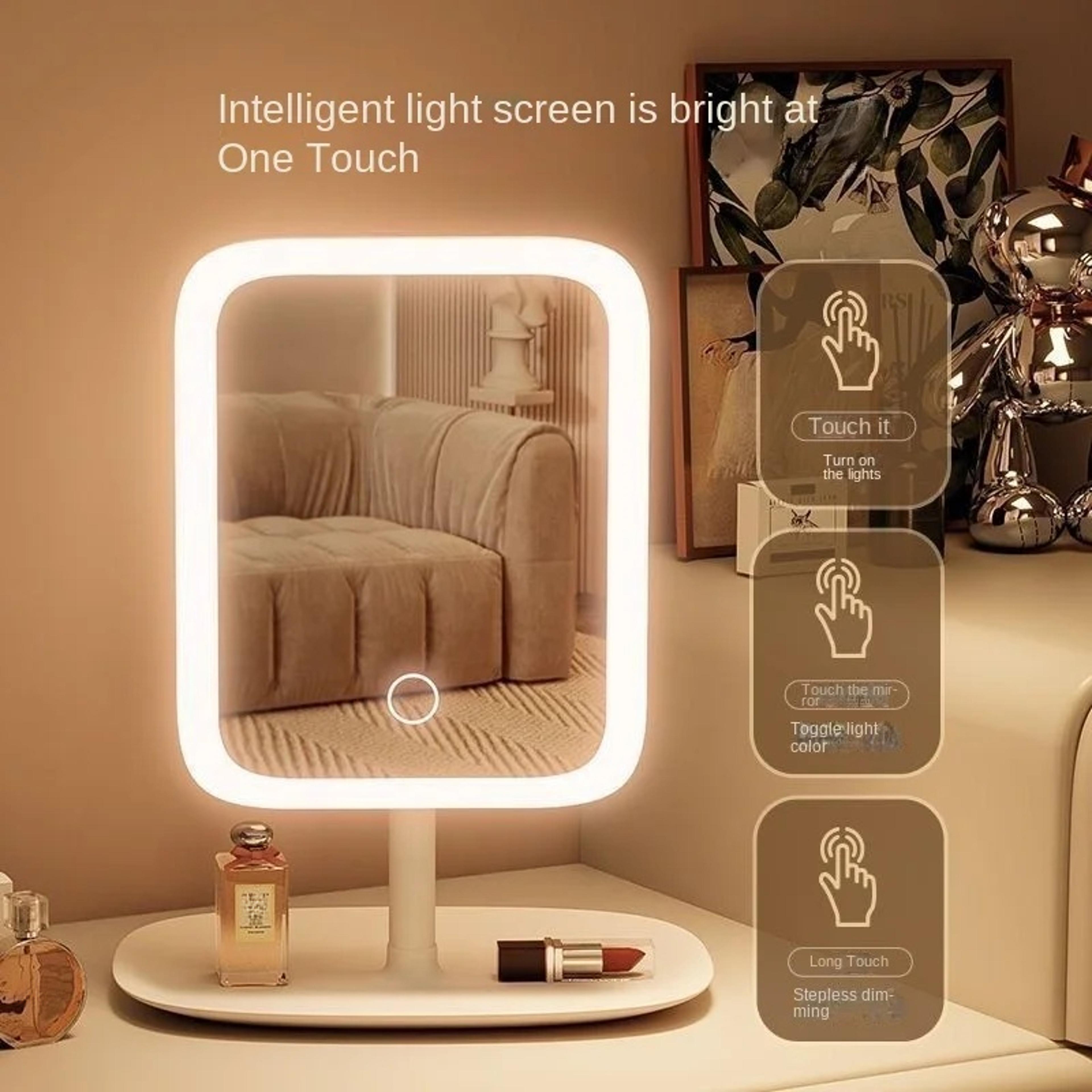 led makeup mirror with rechargeable battery, 3 color lights & touch control portable vanity mirror