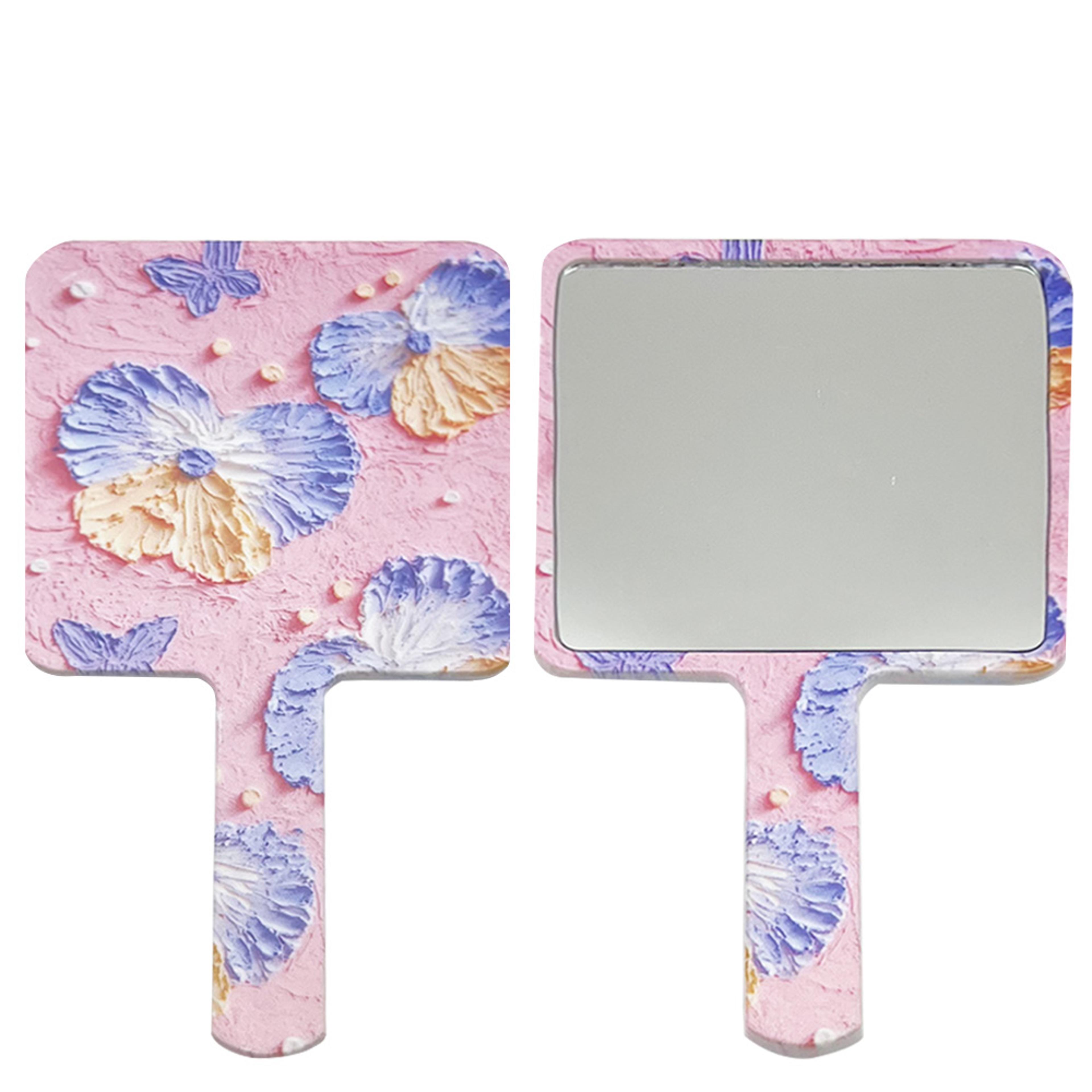 portable flower handheld makeup mirror for women cute vanity travel mirror