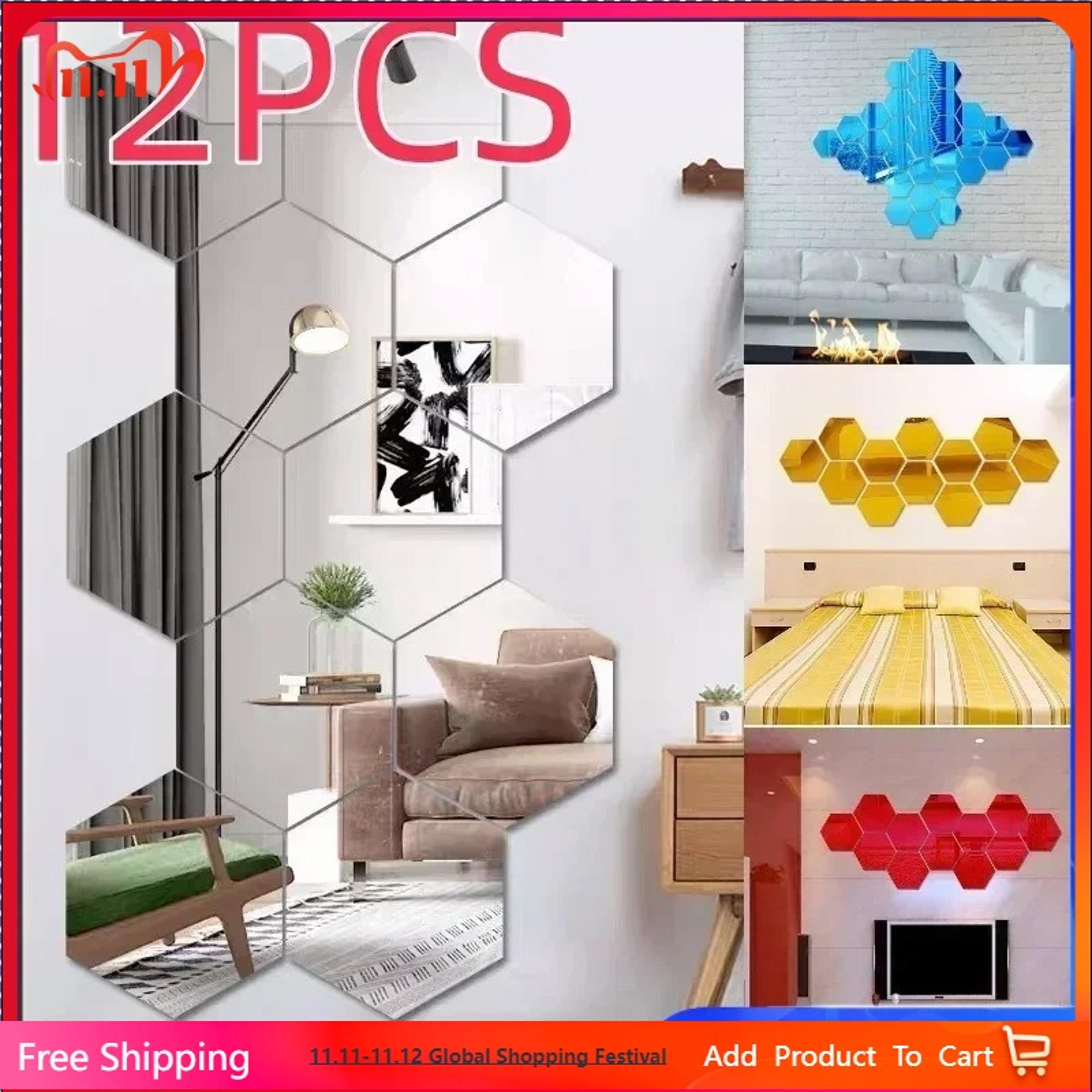 acrylic mirror wall stickers hexagon diy wall decor removable mirror decals for living room