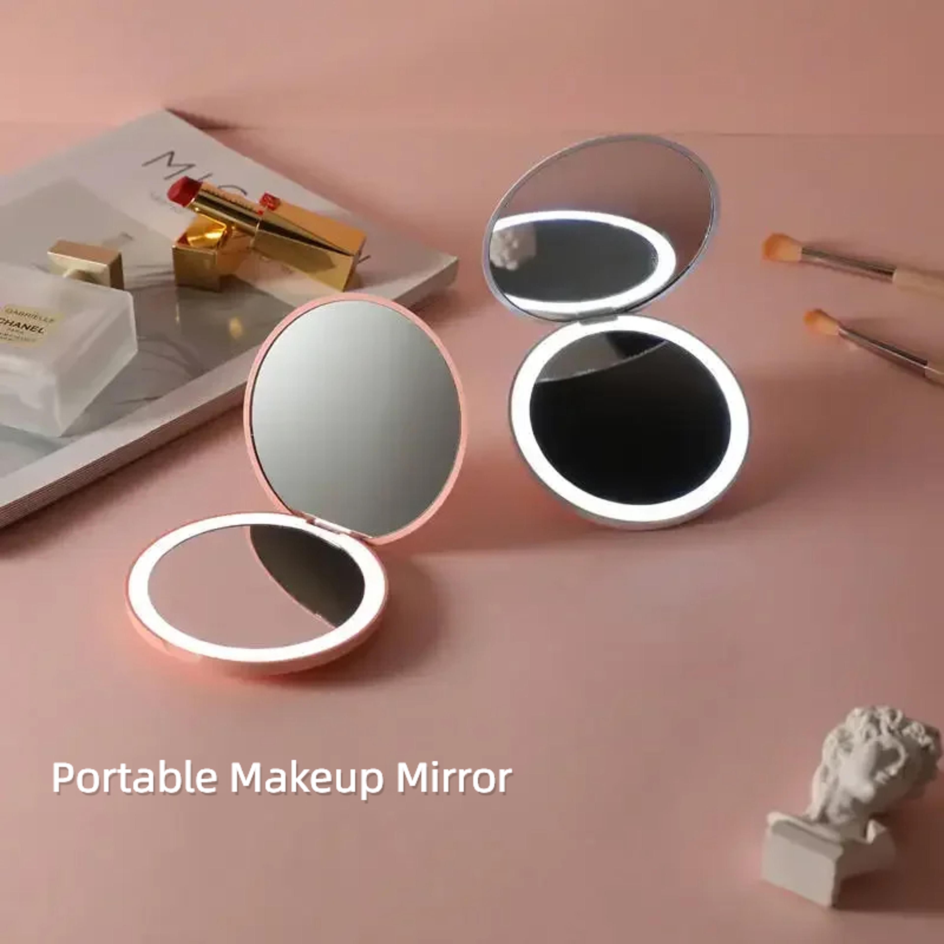 led makeup mirror compact travel mirror with light double sided folding pocket mirror