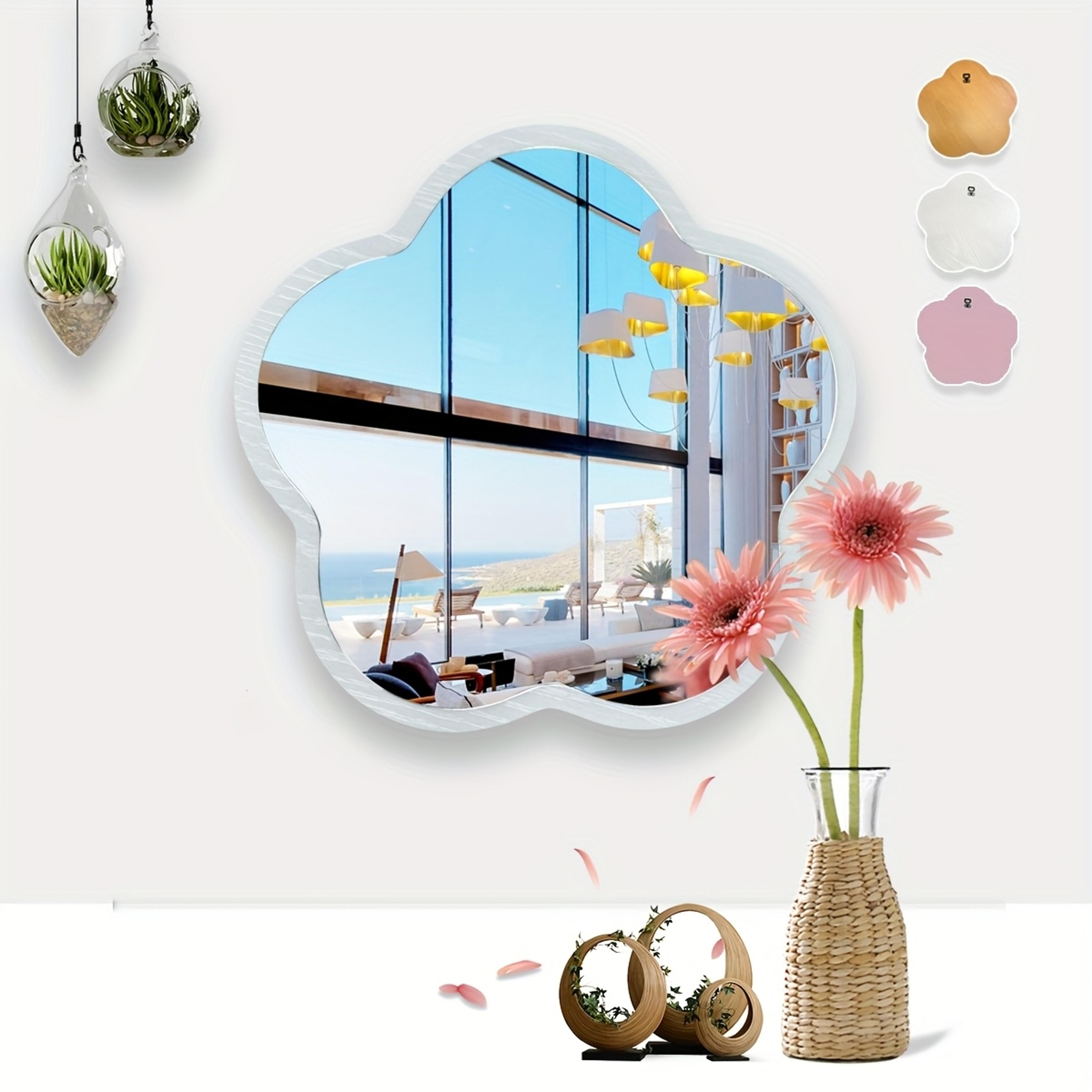 cute flower wall mirror acrylic wooden decorative mirror for kids room, dorm & vanity wall