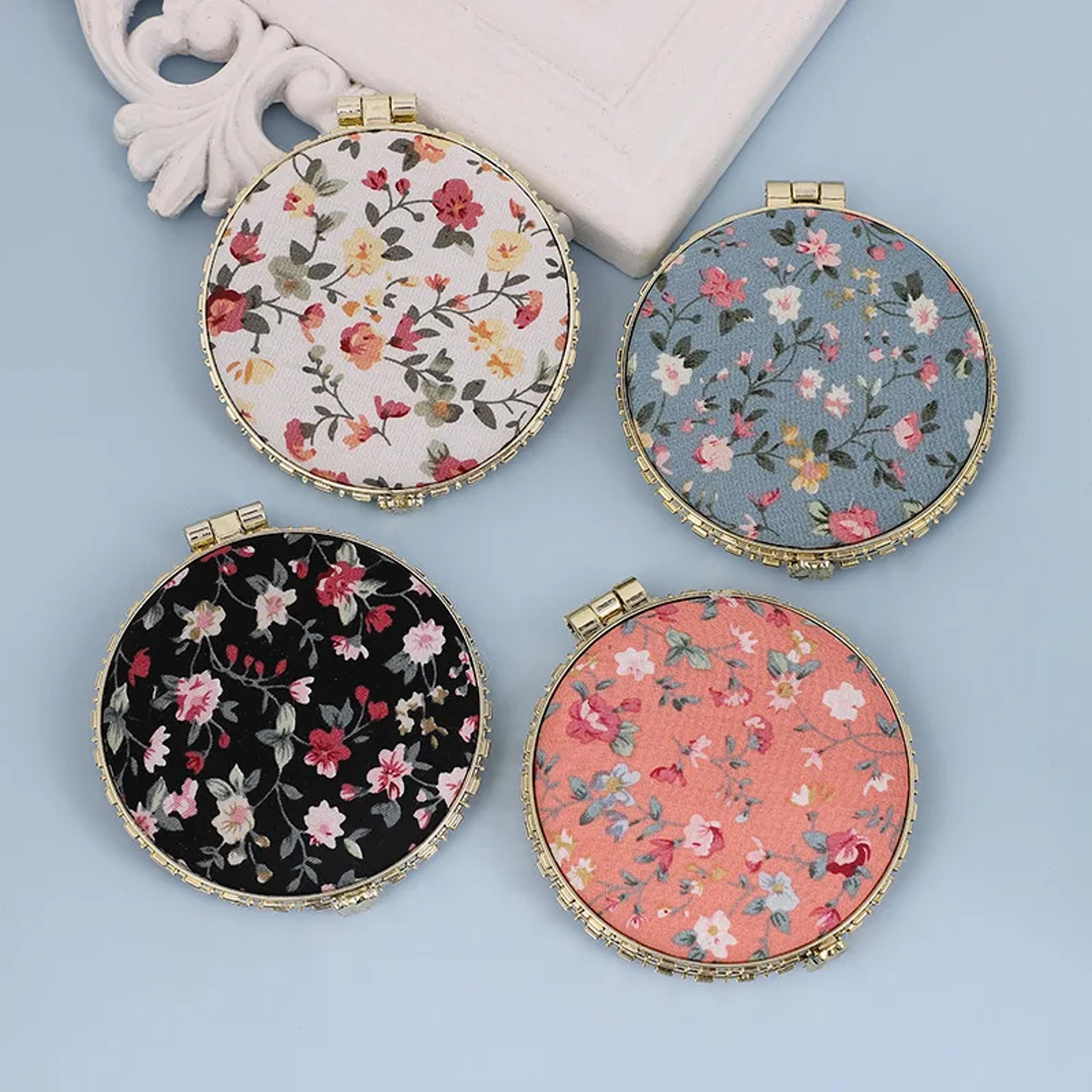 vintage floral compact makeup mirror portable double sided pocket mirror for purse and travel