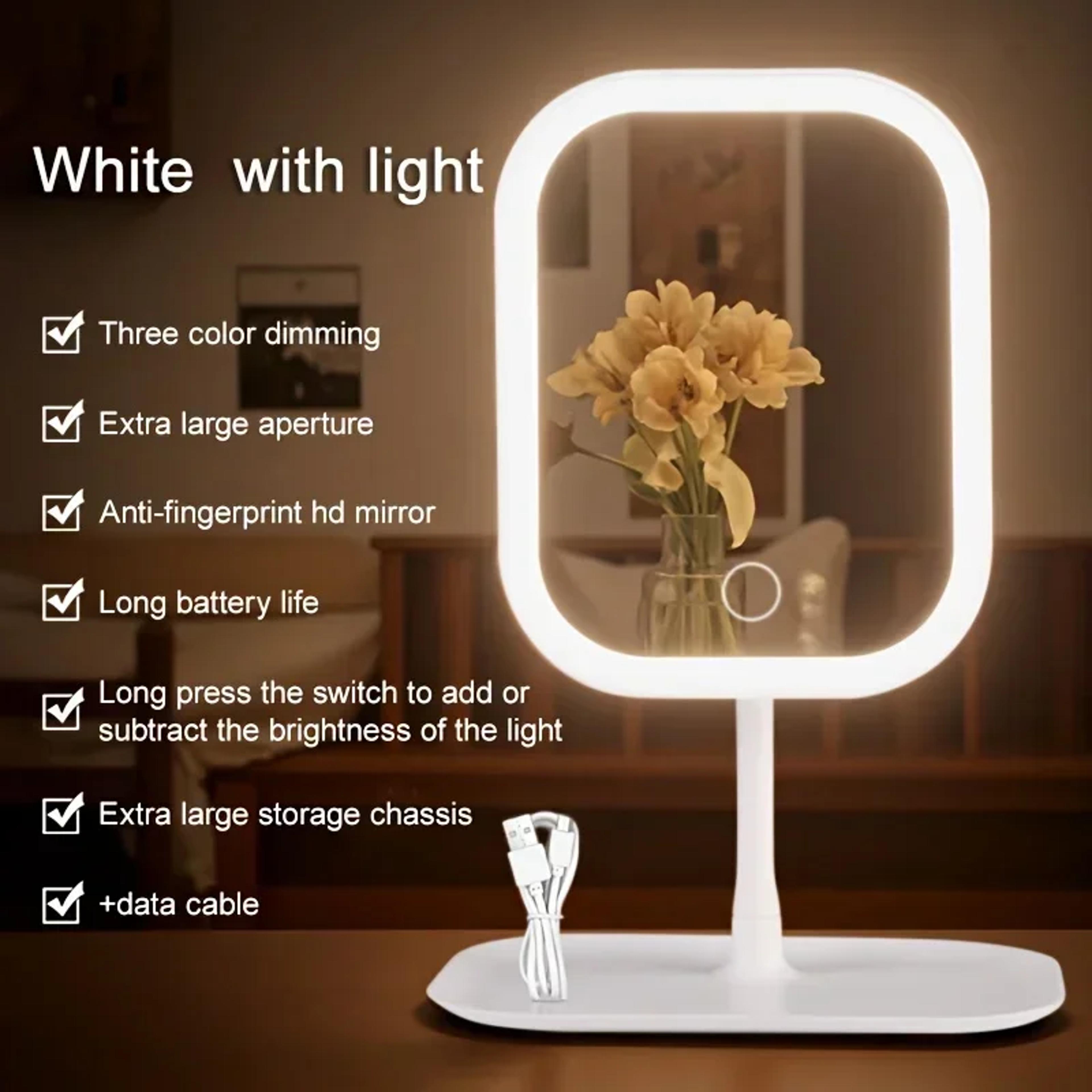 rechargeable led makeup mirror with 3 light modes, touch control & foldable stand portable travel vanity mirror