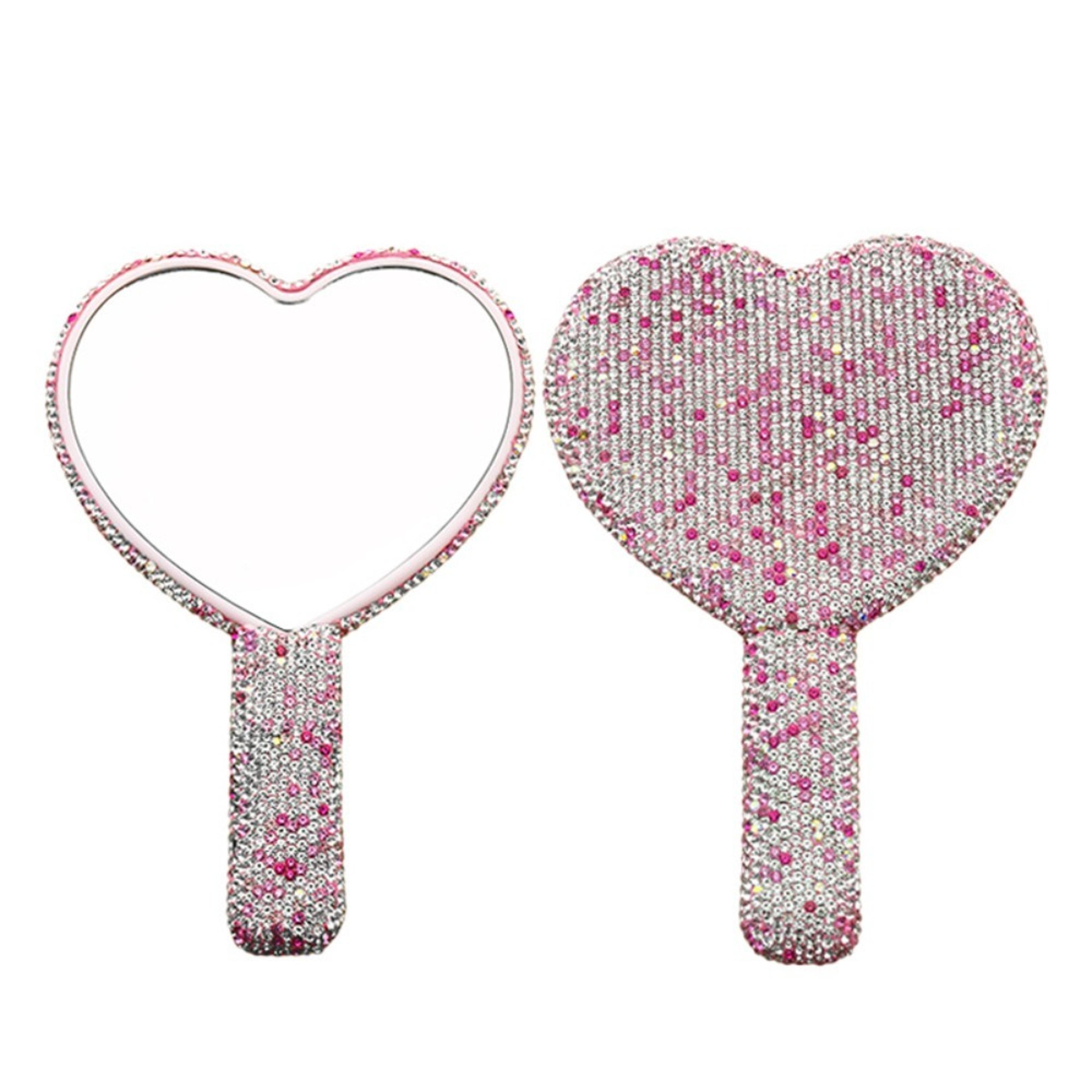 sparkling rhinestone hand mirror portable handheld makeup mirror with heart, round & square designs