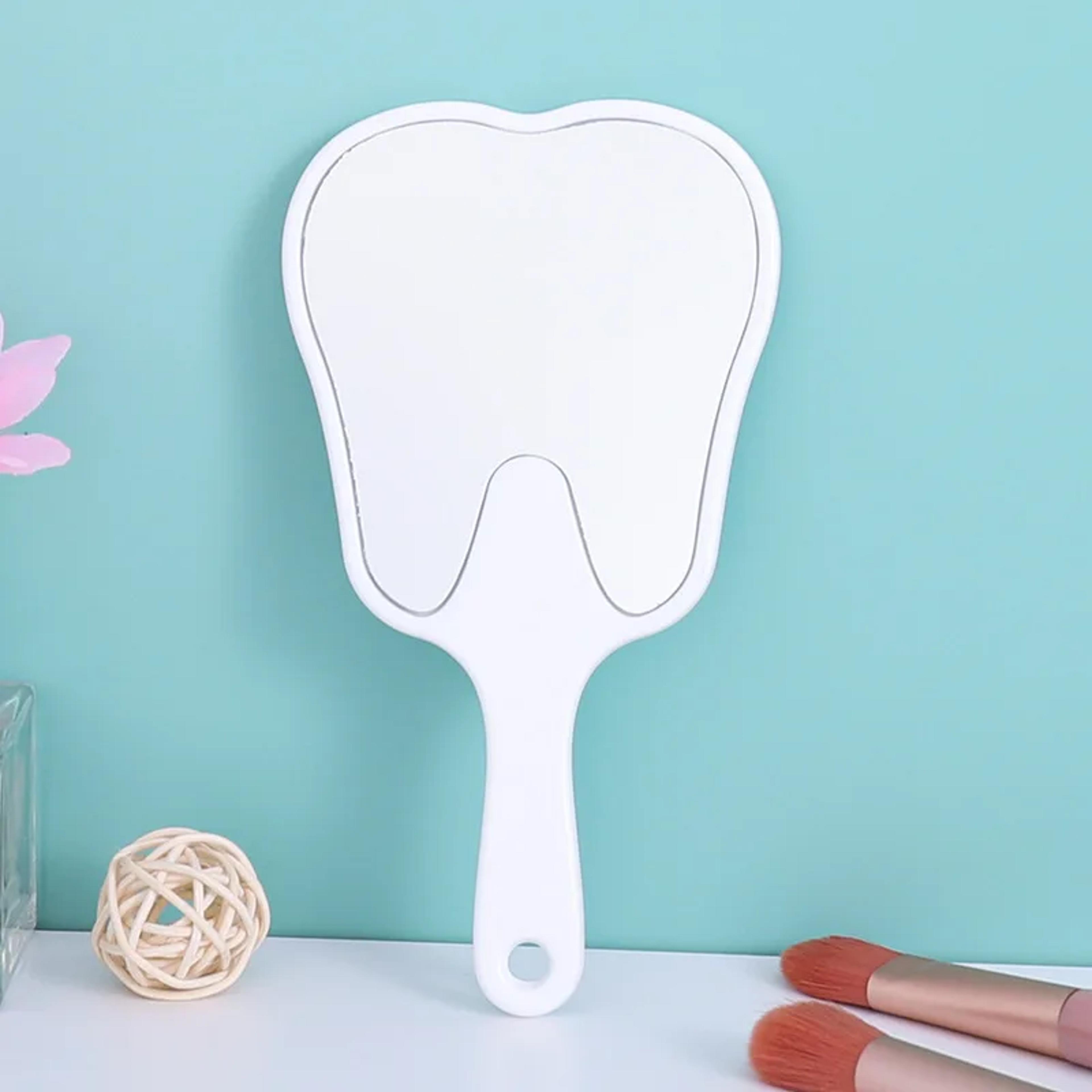 cute handheld makeup mirror tooth shape portable vanity mirror for beauty touch ups