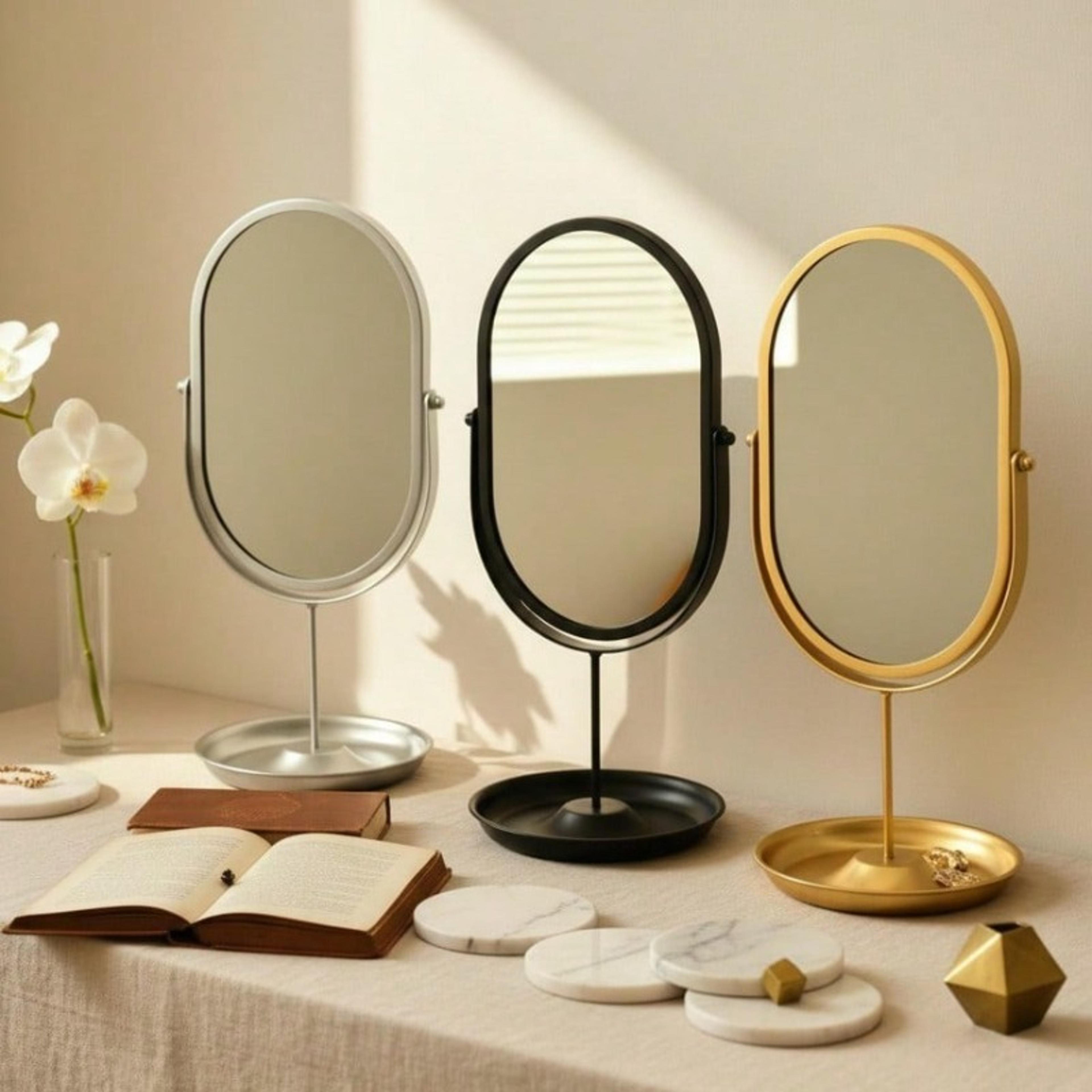 modern vanity mirror with 360° rotation oval tabletop makeup mirror for bedroom, bathroom & vanity desk