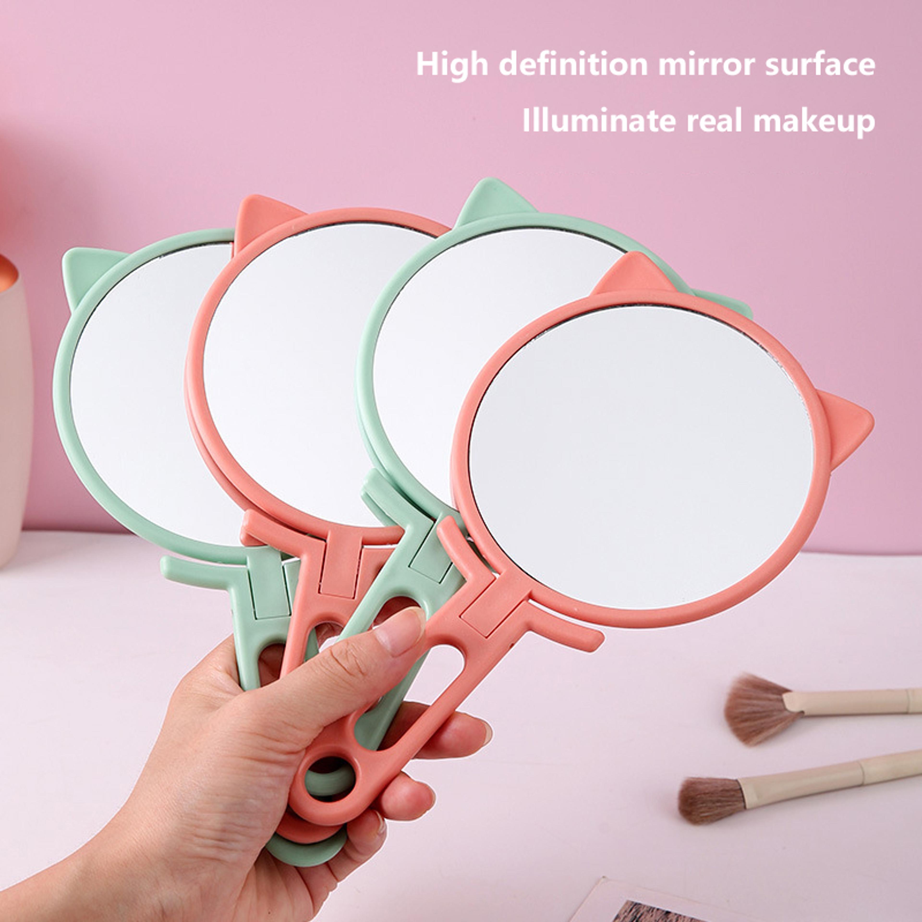 cute cat ear handheld makeup mirror portable foldable travel vanity mirror with adjustable handle