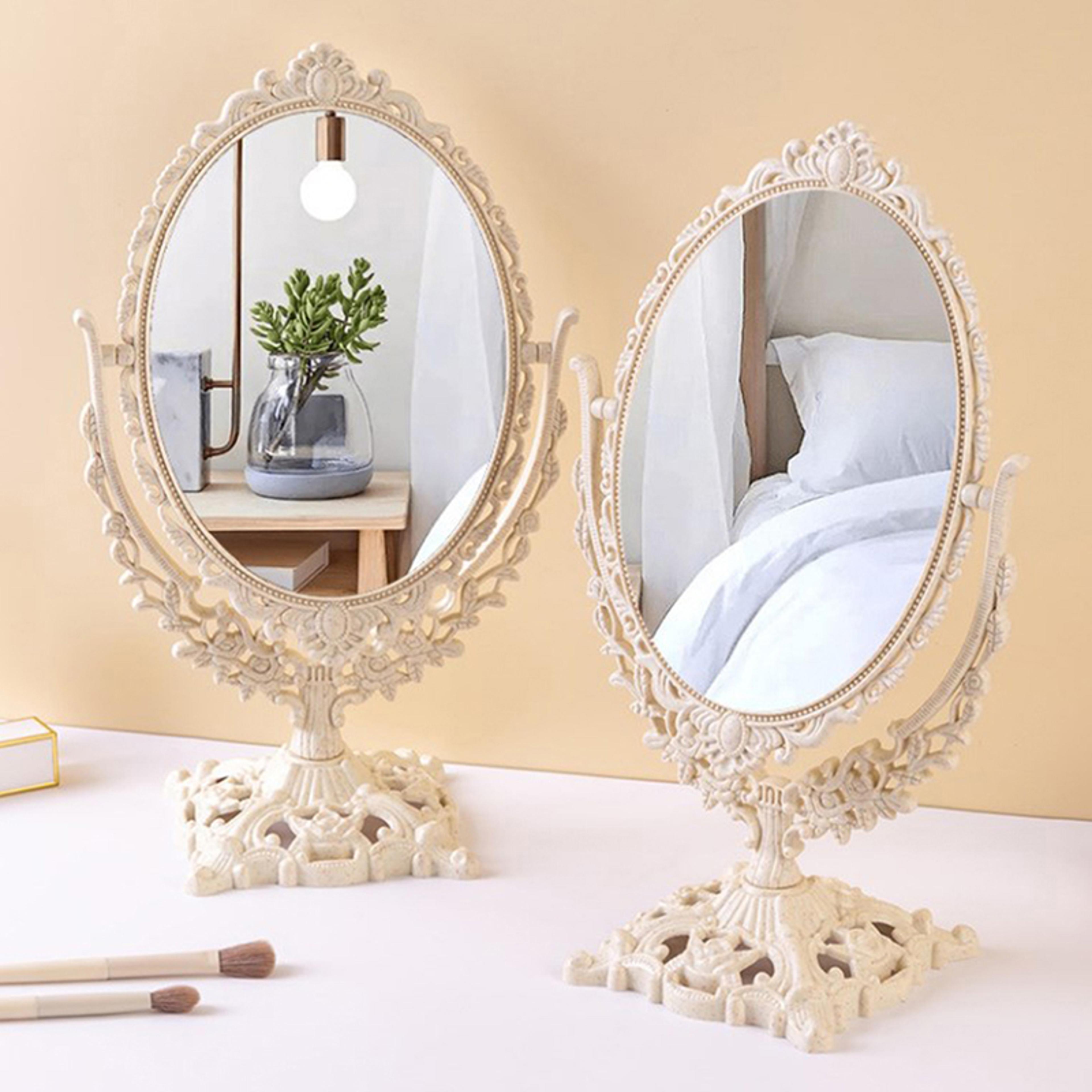 vintage vanity mirror decorative desktop makeup mirror with retro oval standing design