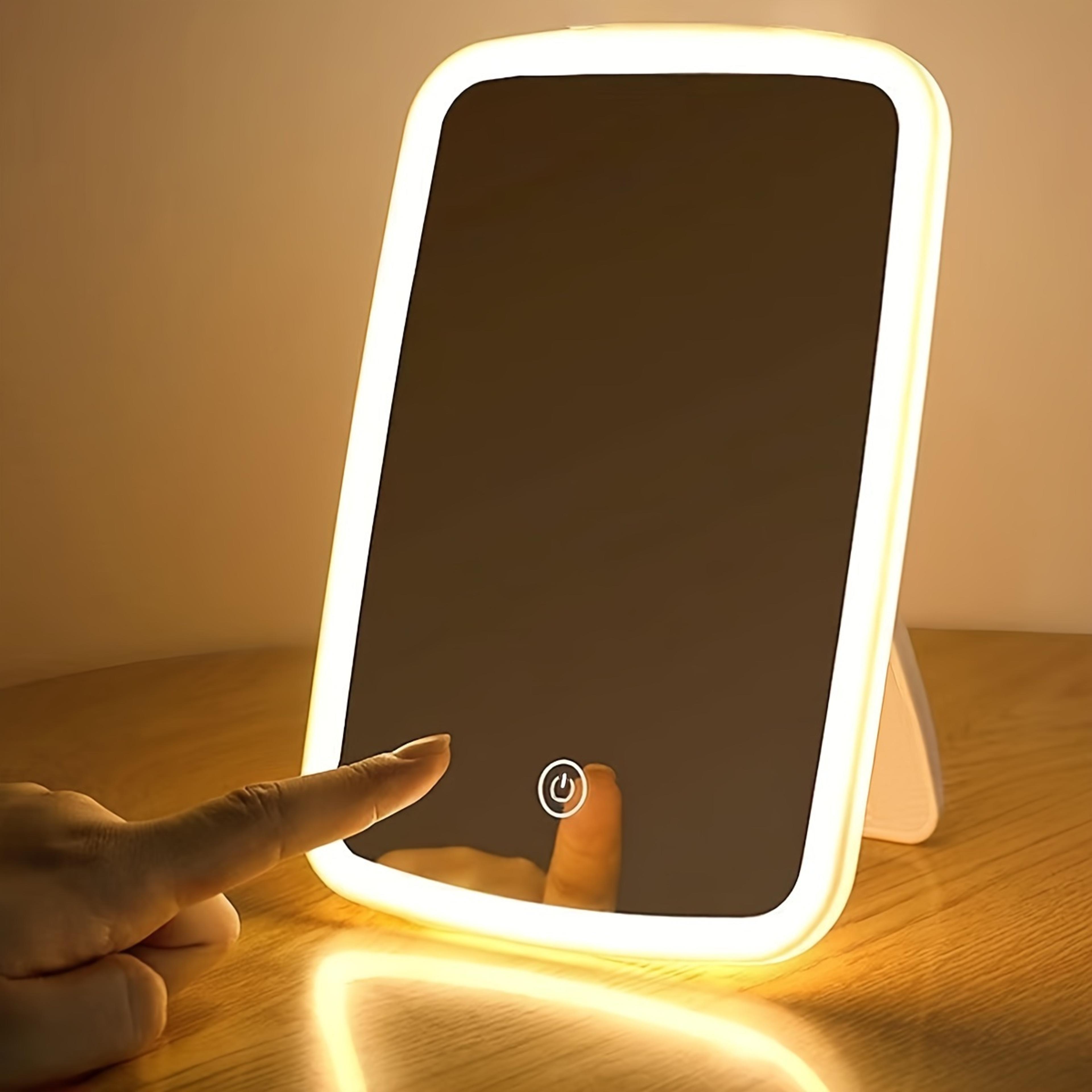led makeup mirror with touch sensor, 3 color lighting & usb rechargeable portable vanity mirror