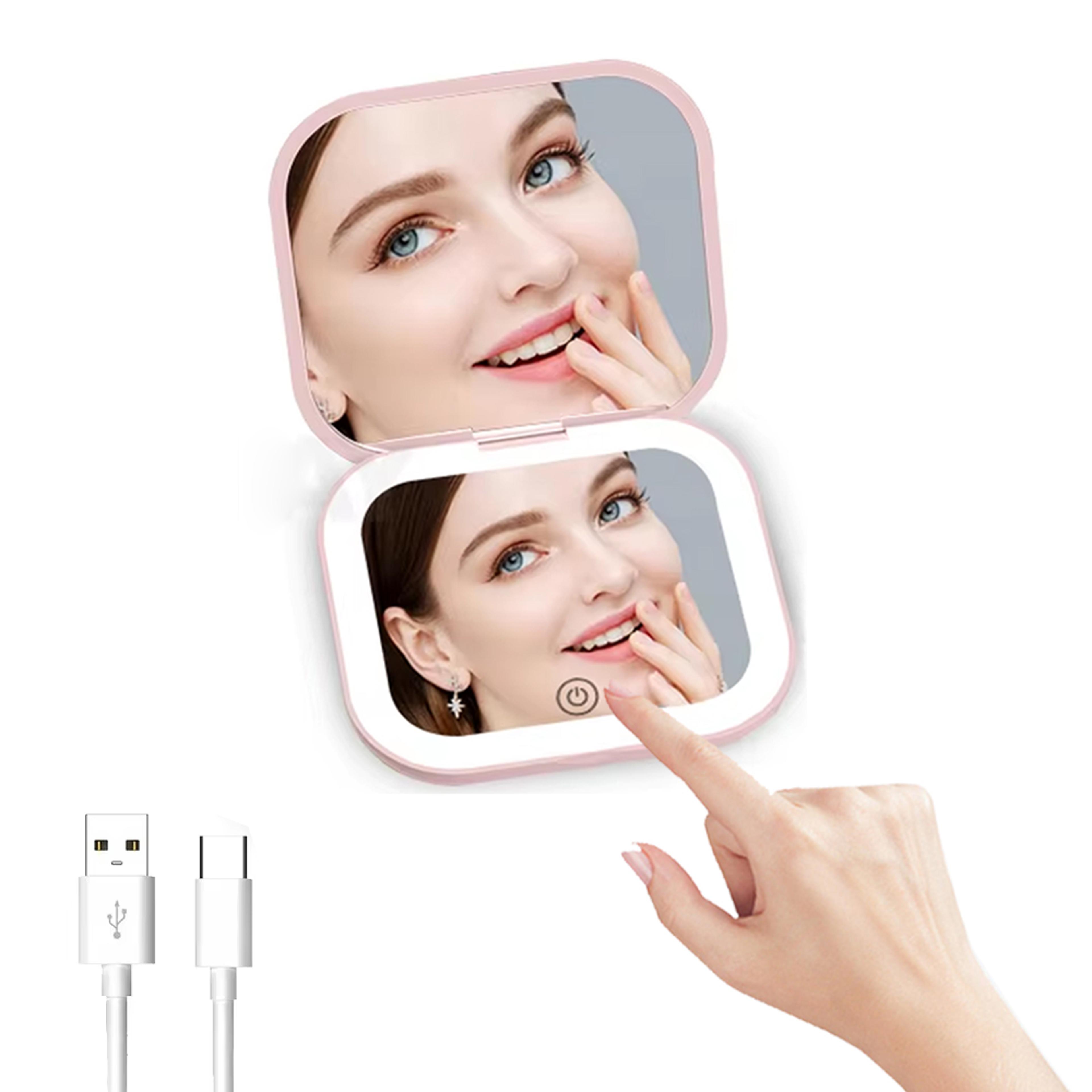 led makeup mirror with 2x magnification travel compact pocket mirror with lights