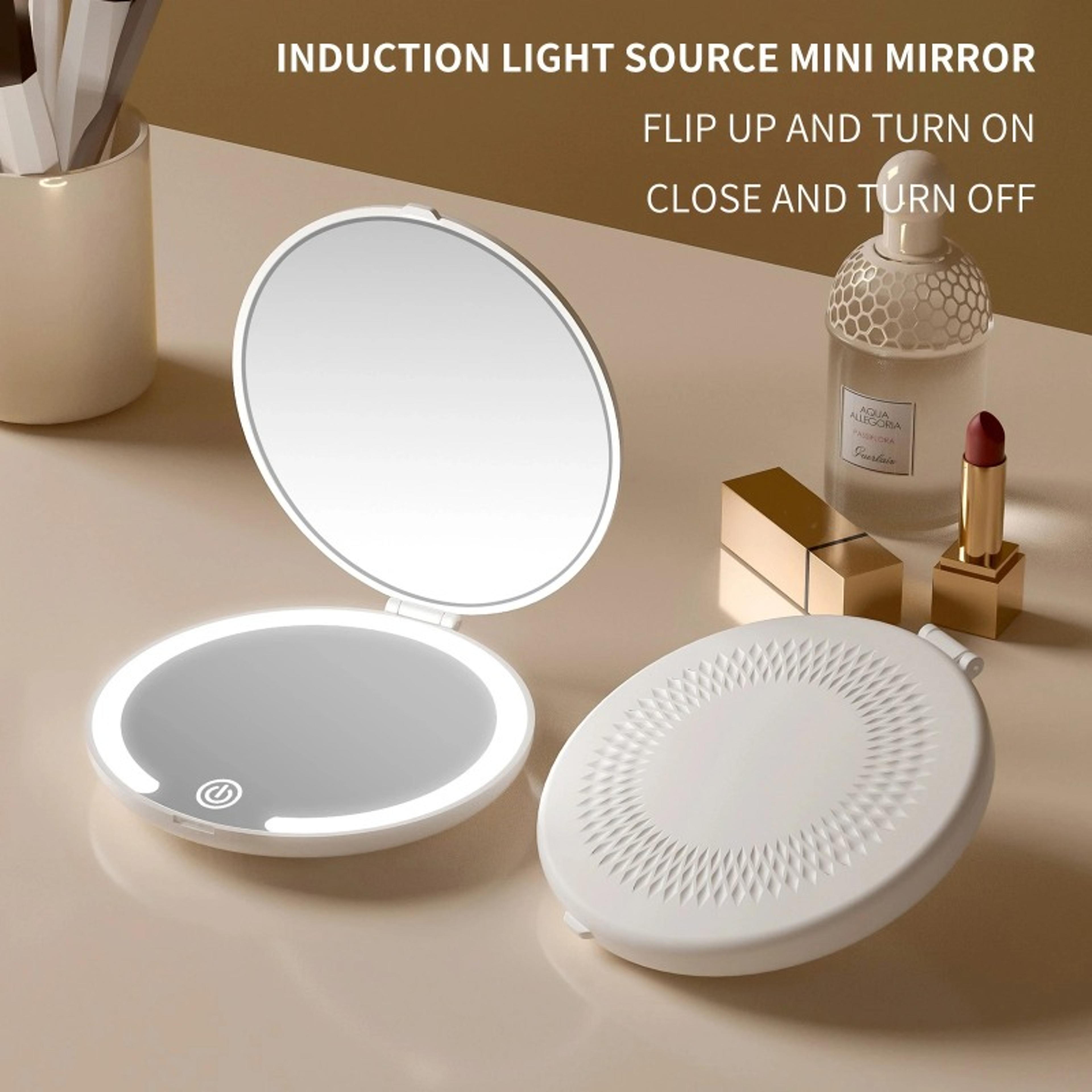 rechargeable led travel makeup mirror with 5x magnifying mirror & 3 color led lights