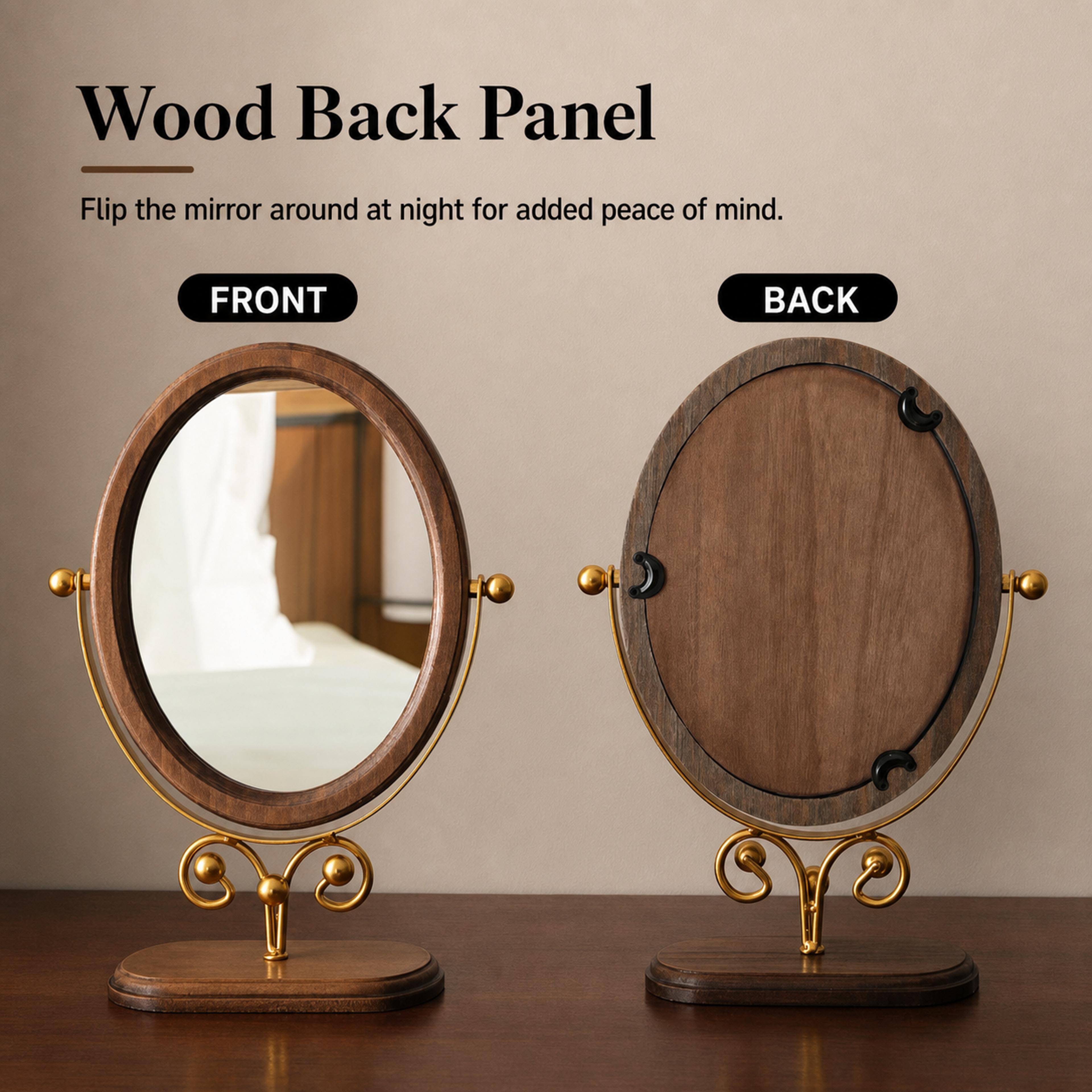 wooden vanity mirror with 360° rotating stand solid wood tabletop makeup mirror for bedroom bathroom dresser