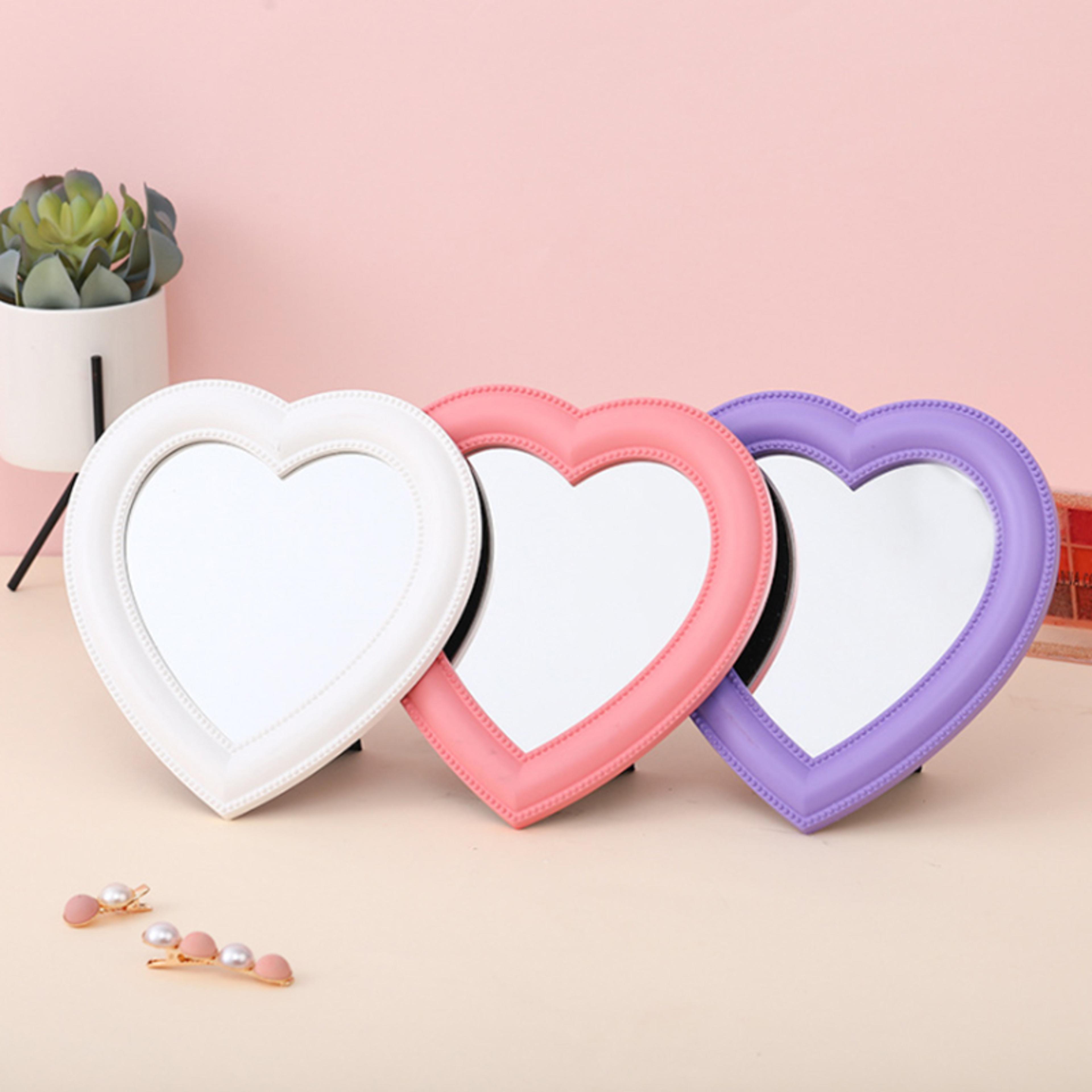 cute heart vanity mirror with rotating stand desktop makeup mirror for dorm room & vanity