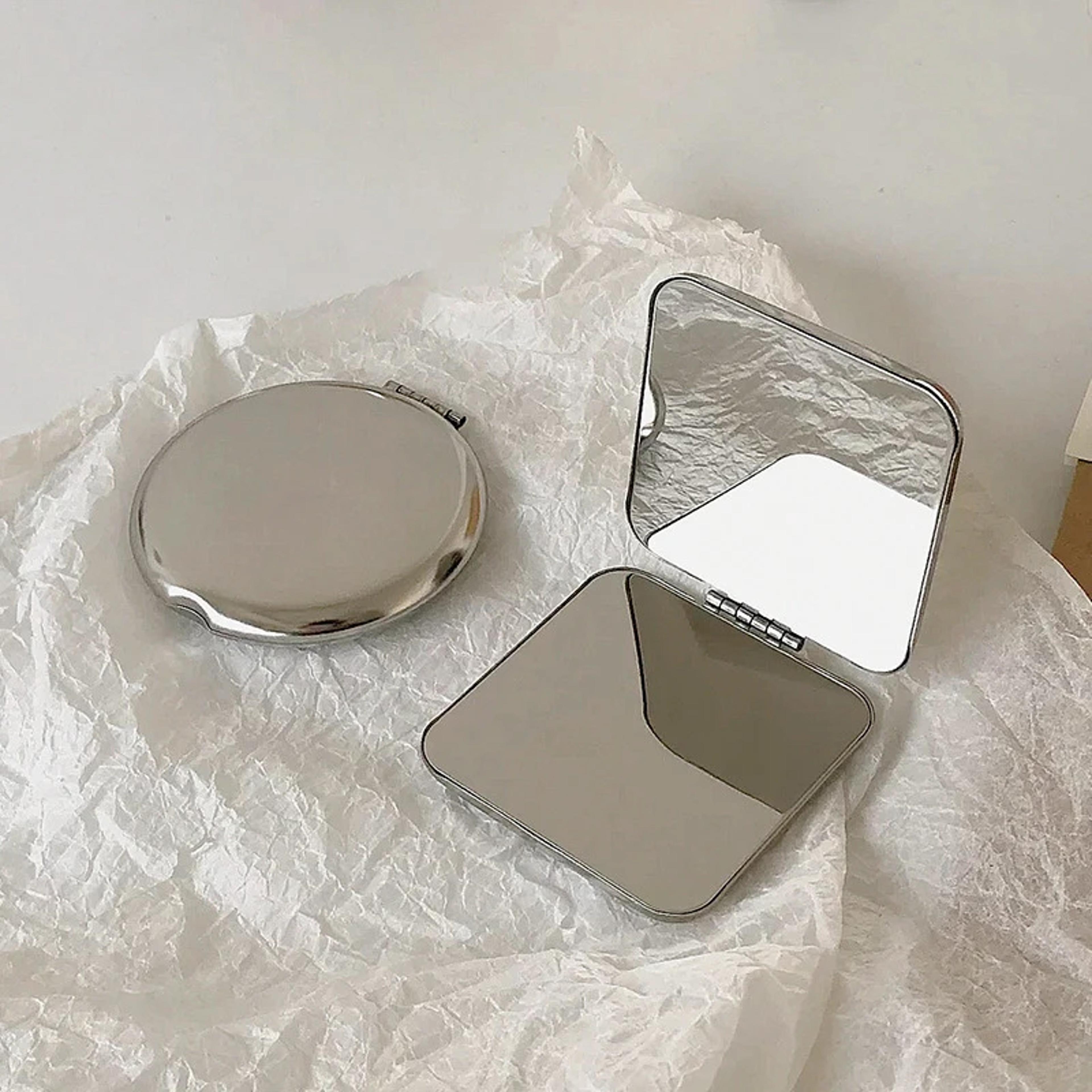 portable compact makeup mirror stainless steel pocket folding cosmetic mirror for travel & daily touch-ups