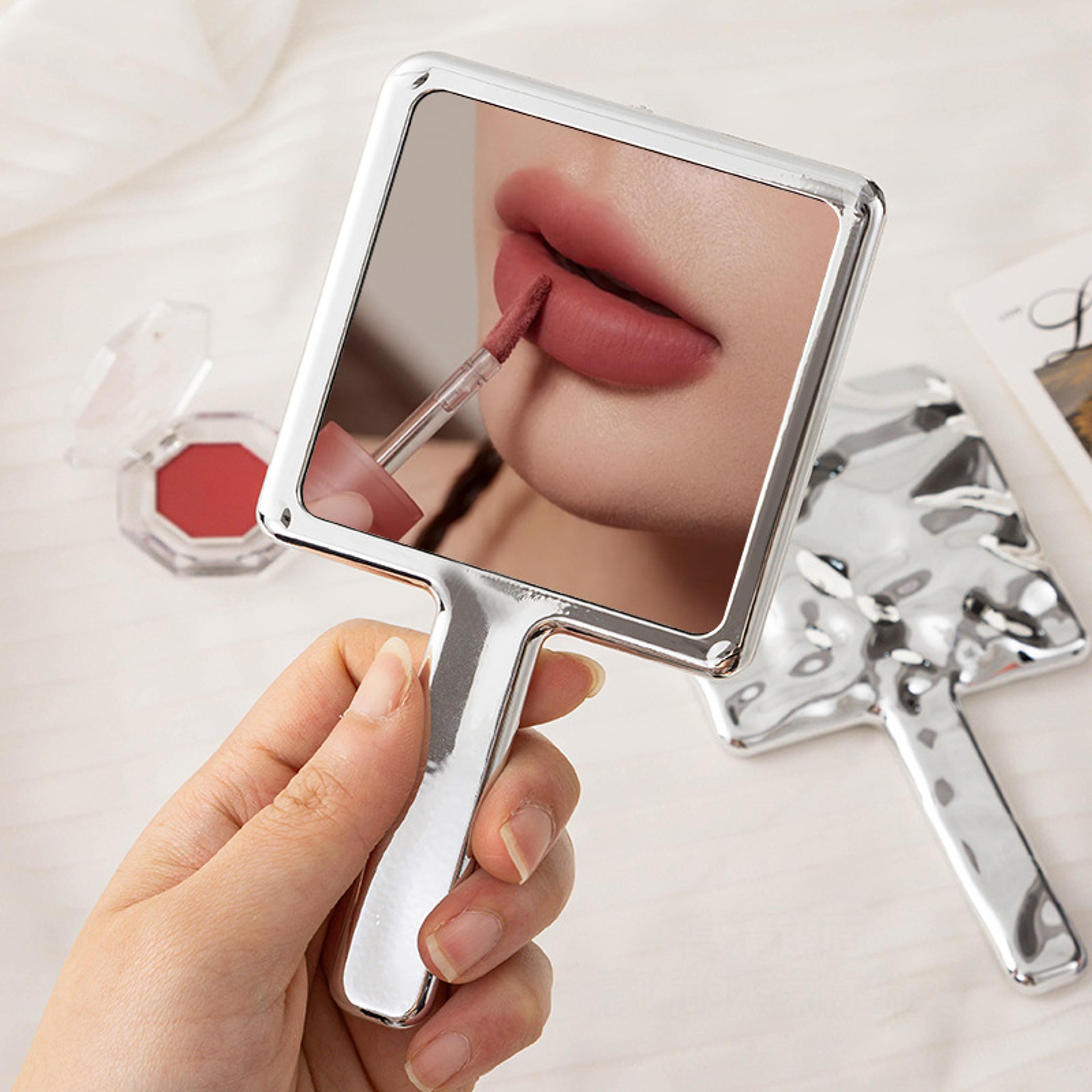 modern handheld makeup mirror with handle | irregular water ripple vanity mirror for makeup & salon use