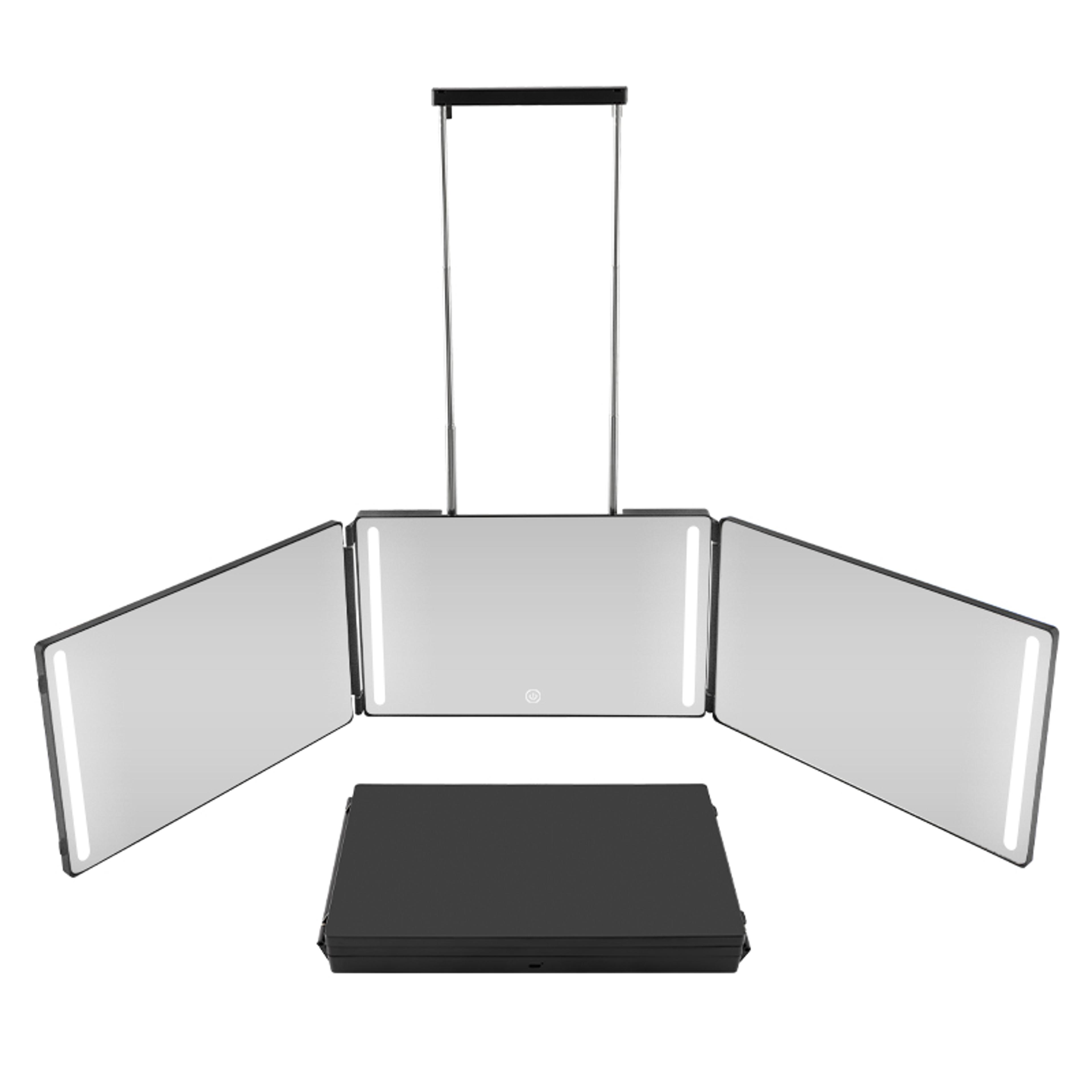 3 way hair cutting mirror with led lights 360 trifold self haircut mirror for makeup & grooming