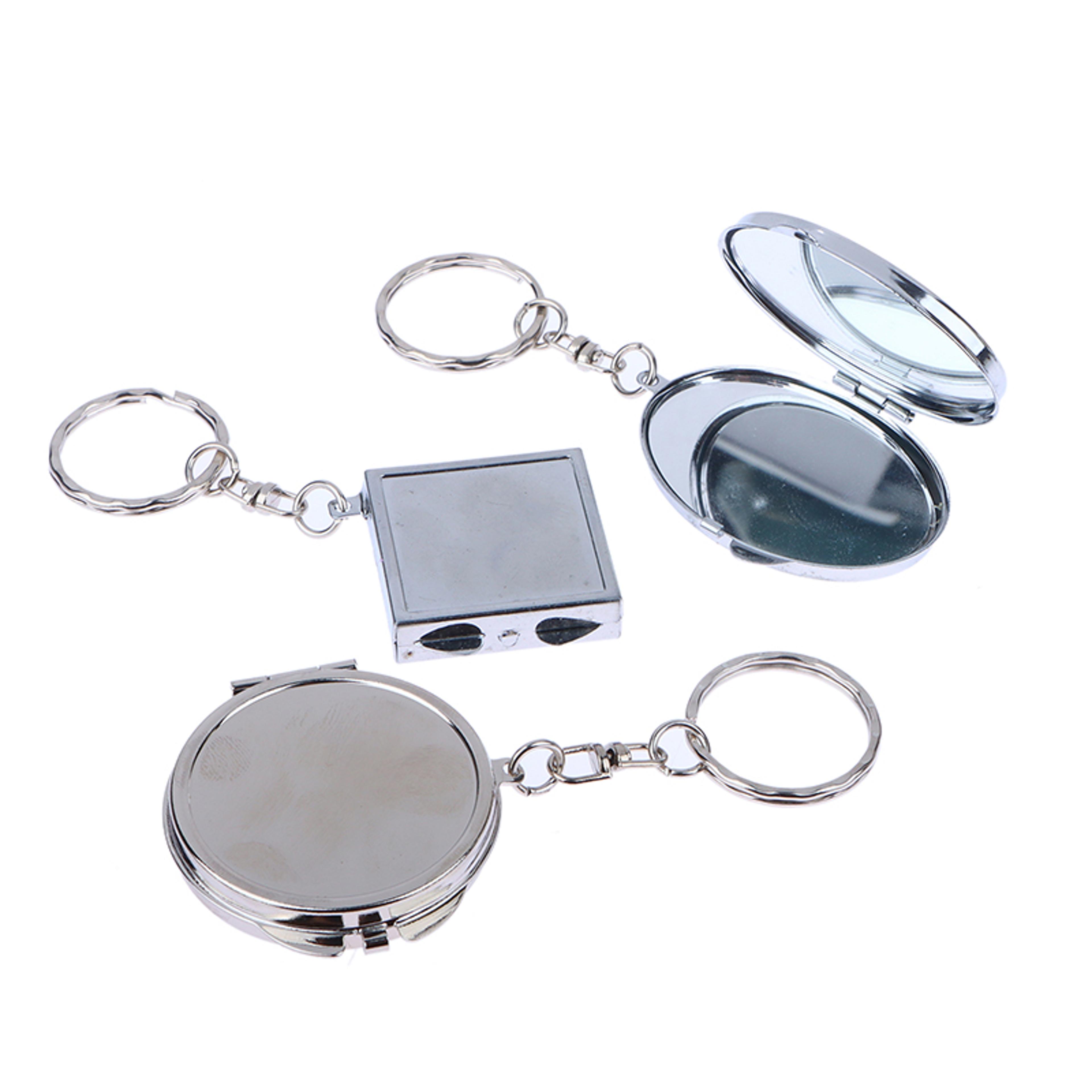 portable compact makeup mirror keychain with double-sided folding metal design for travel & daily touch-ups