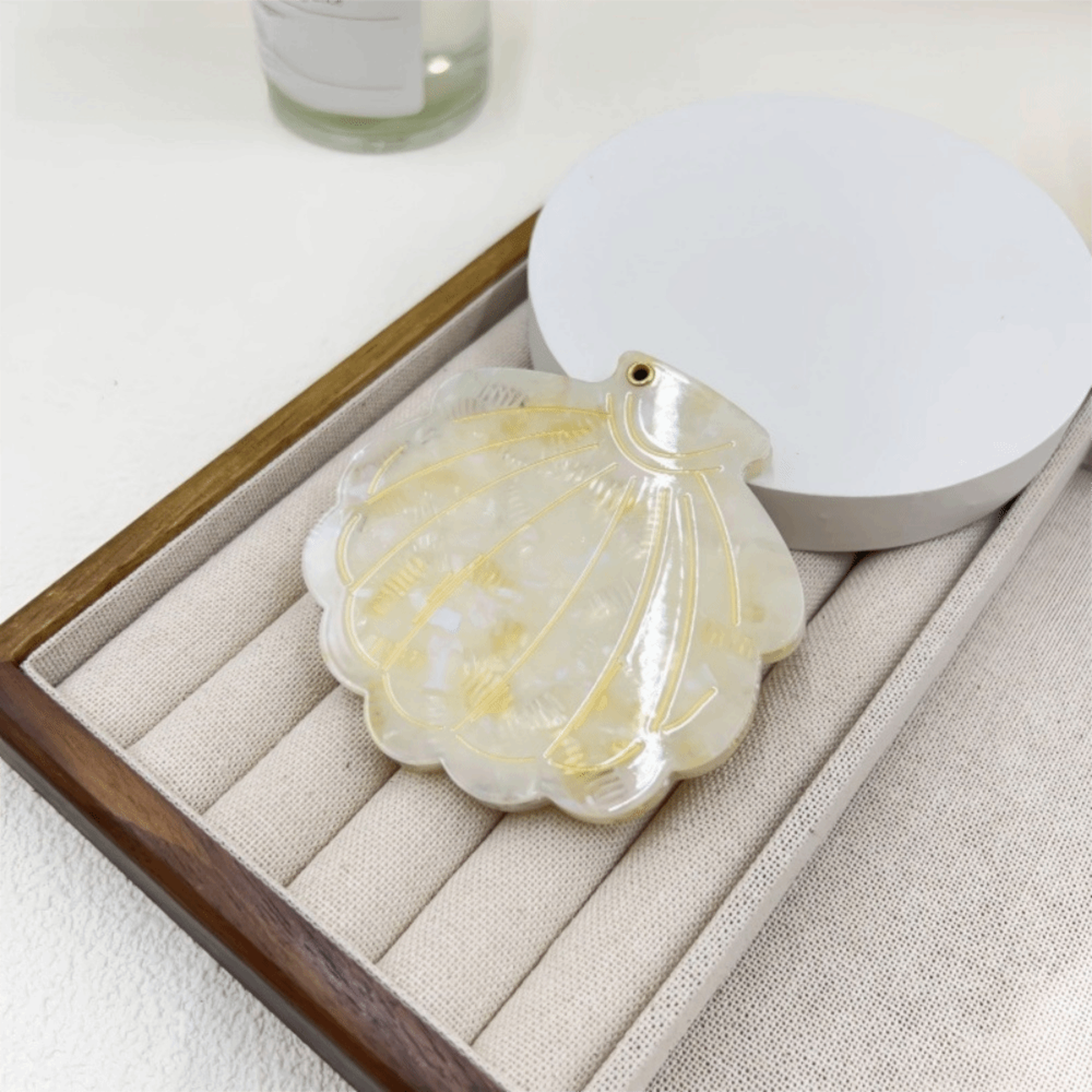 elegant shell compact makeup mirror for travel | portable folding pocket cosmetic mirror