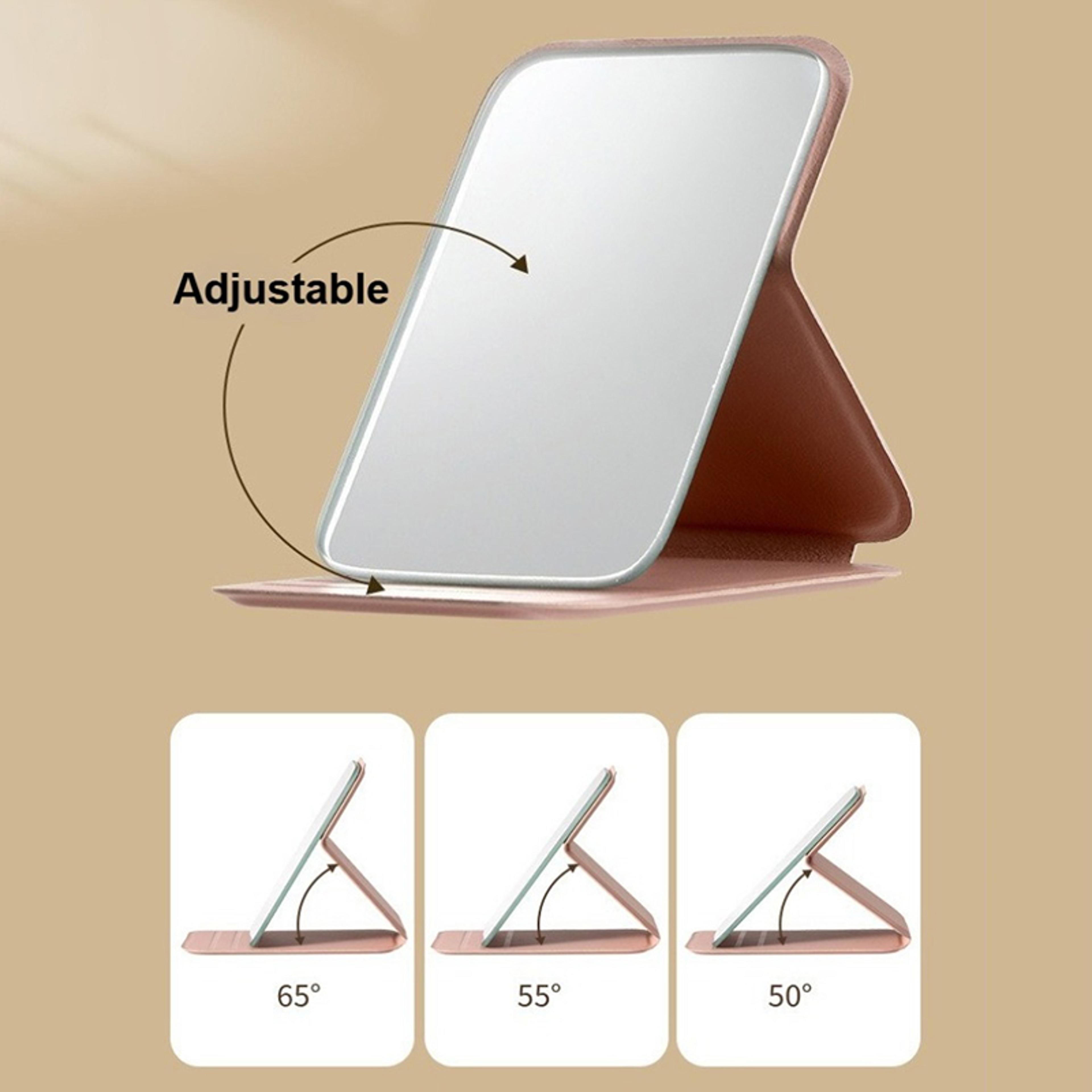portable makeup mirror foldable travel makeup mirror with pu leather case for purse, desk & daily touch-ups