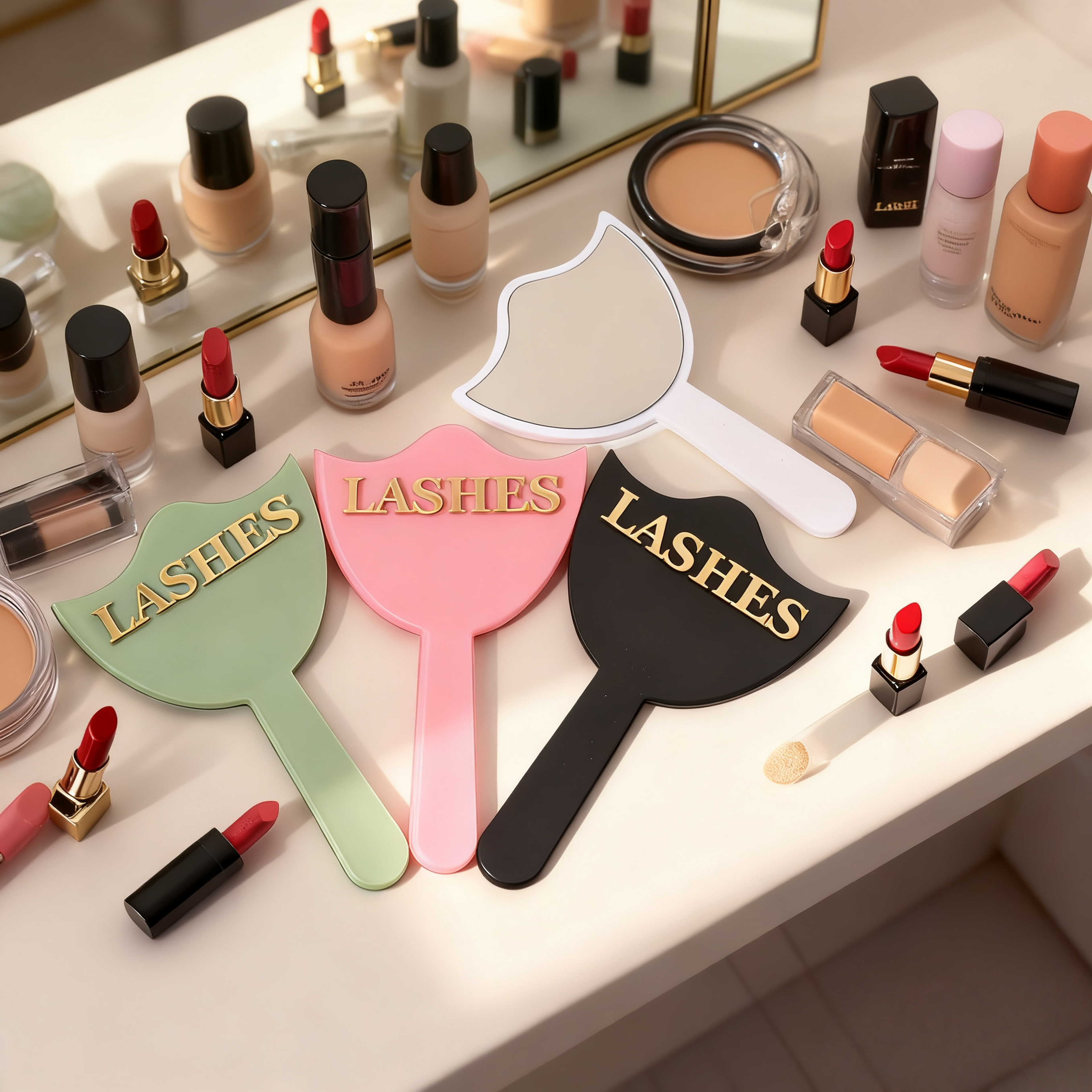 professional handheld makeup mirror for lash extensions, acrylic vanity mirror with ergonomic handle