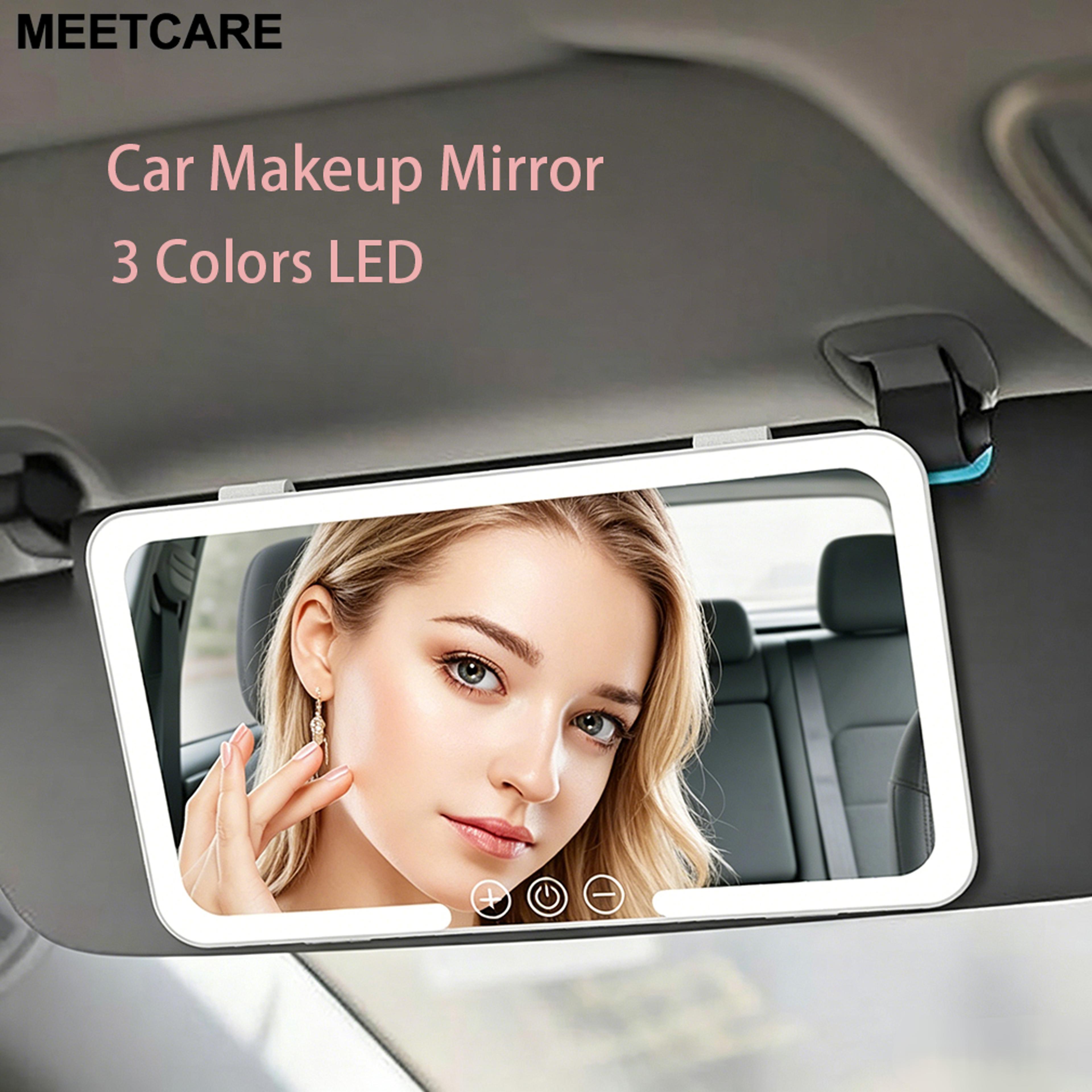led vanity mirror for car sun visor with 3 color lights & touch dimming rechargeable makeup mirror