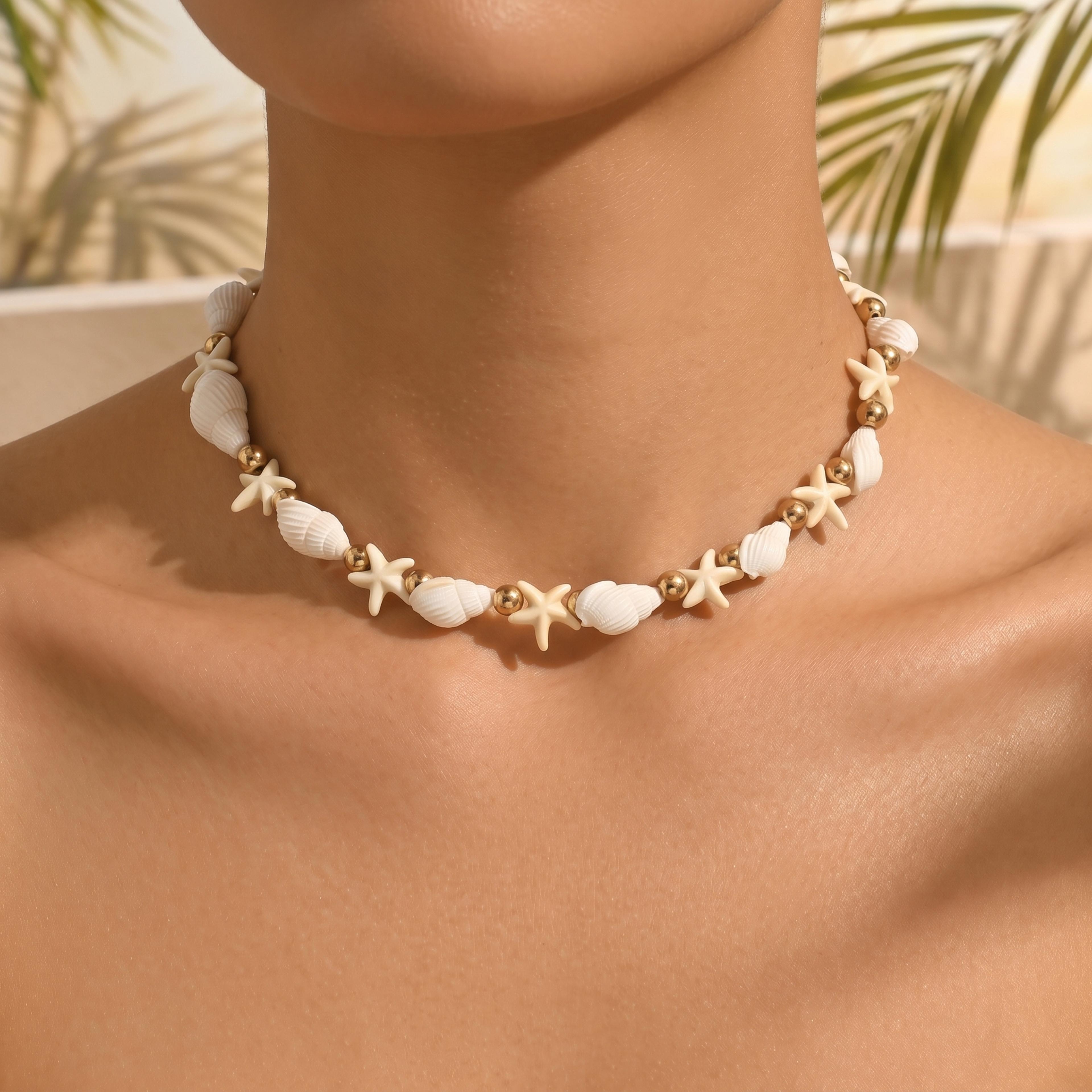 shell choker necklace with starfish charm boho beach necklace for women adjustable summer jewelry