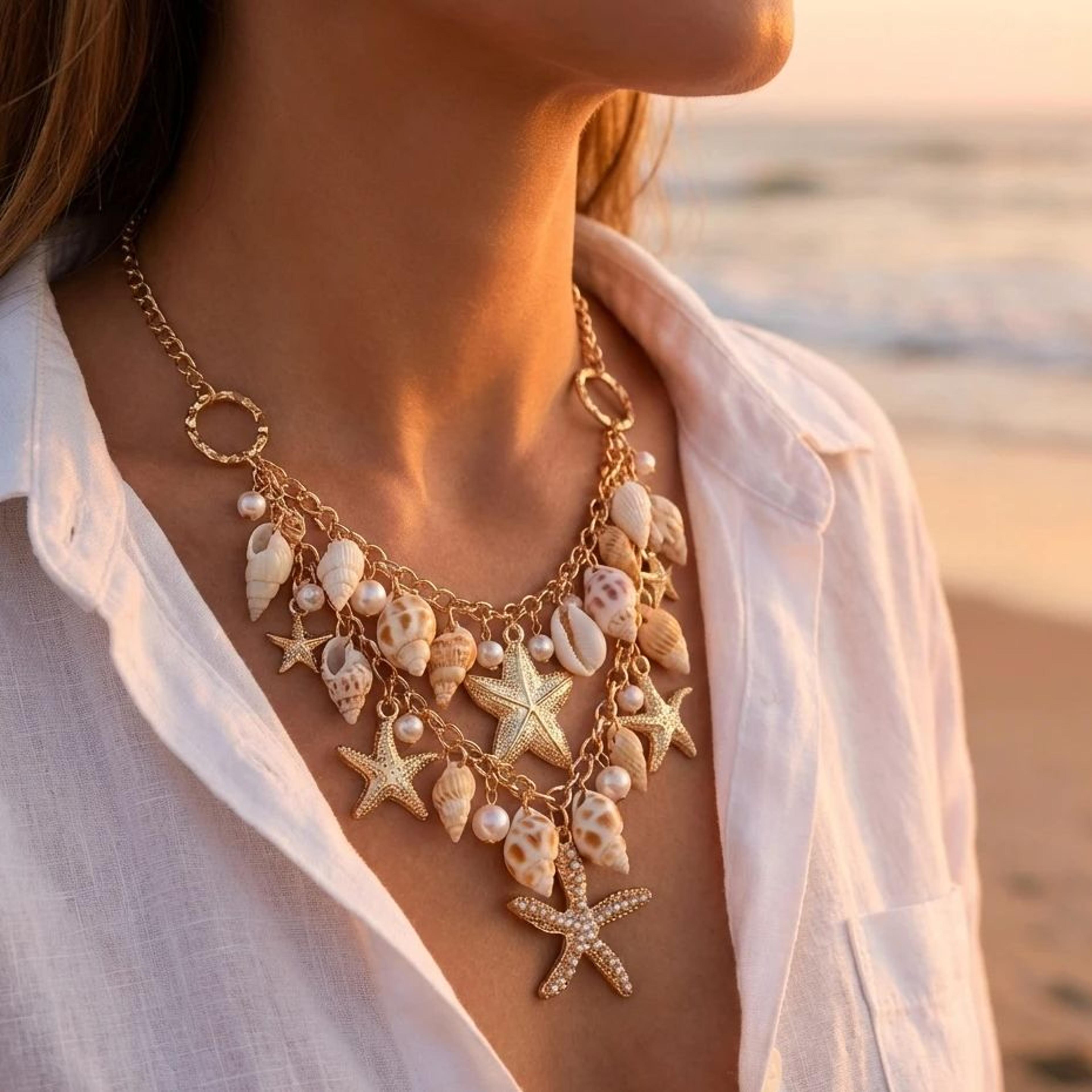 starfish necklace with pearl shell pendant | boho beach jewelry for summer vacation & gifts