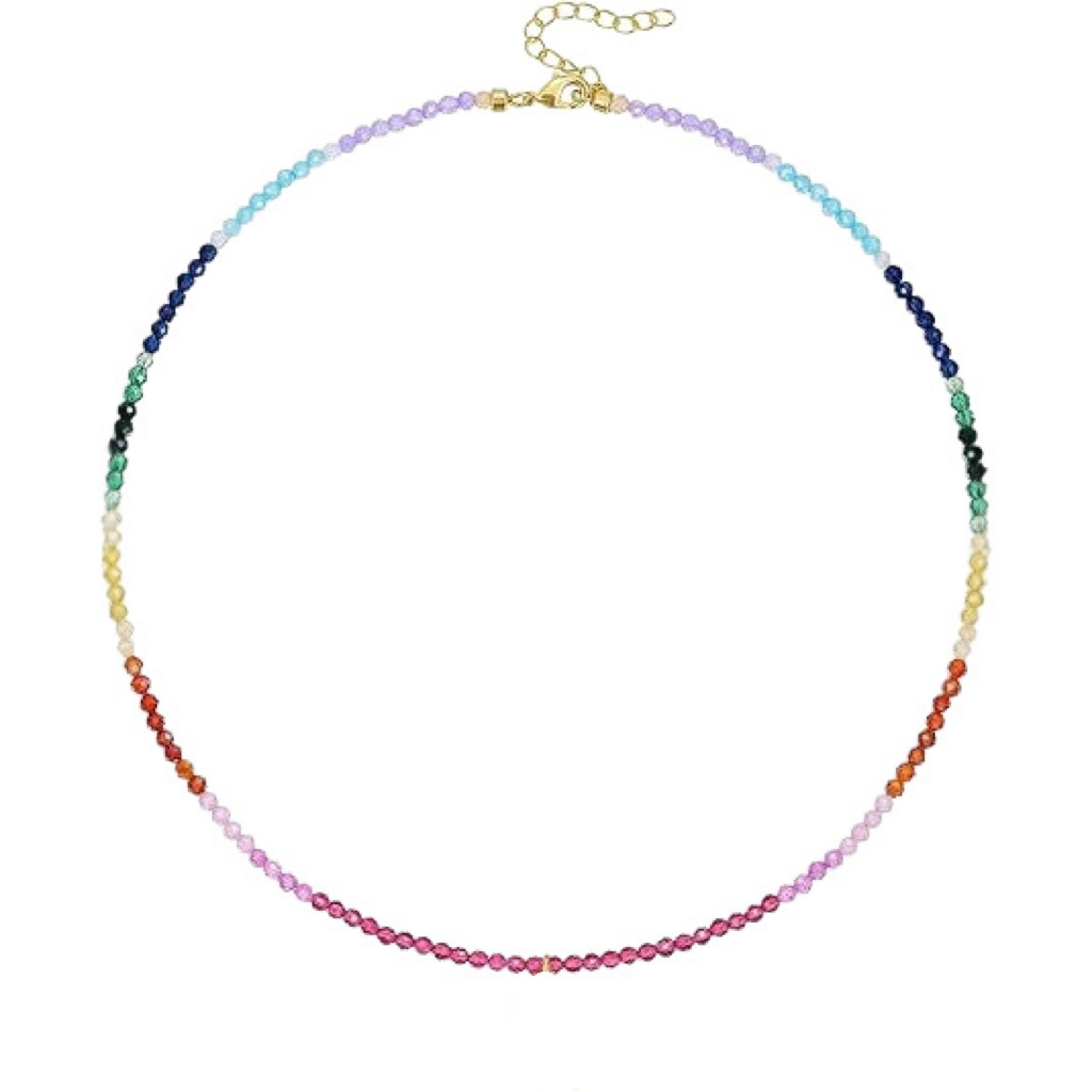 boho beaded rainbow gemstone necklace for women 14k gold plated colorful choker