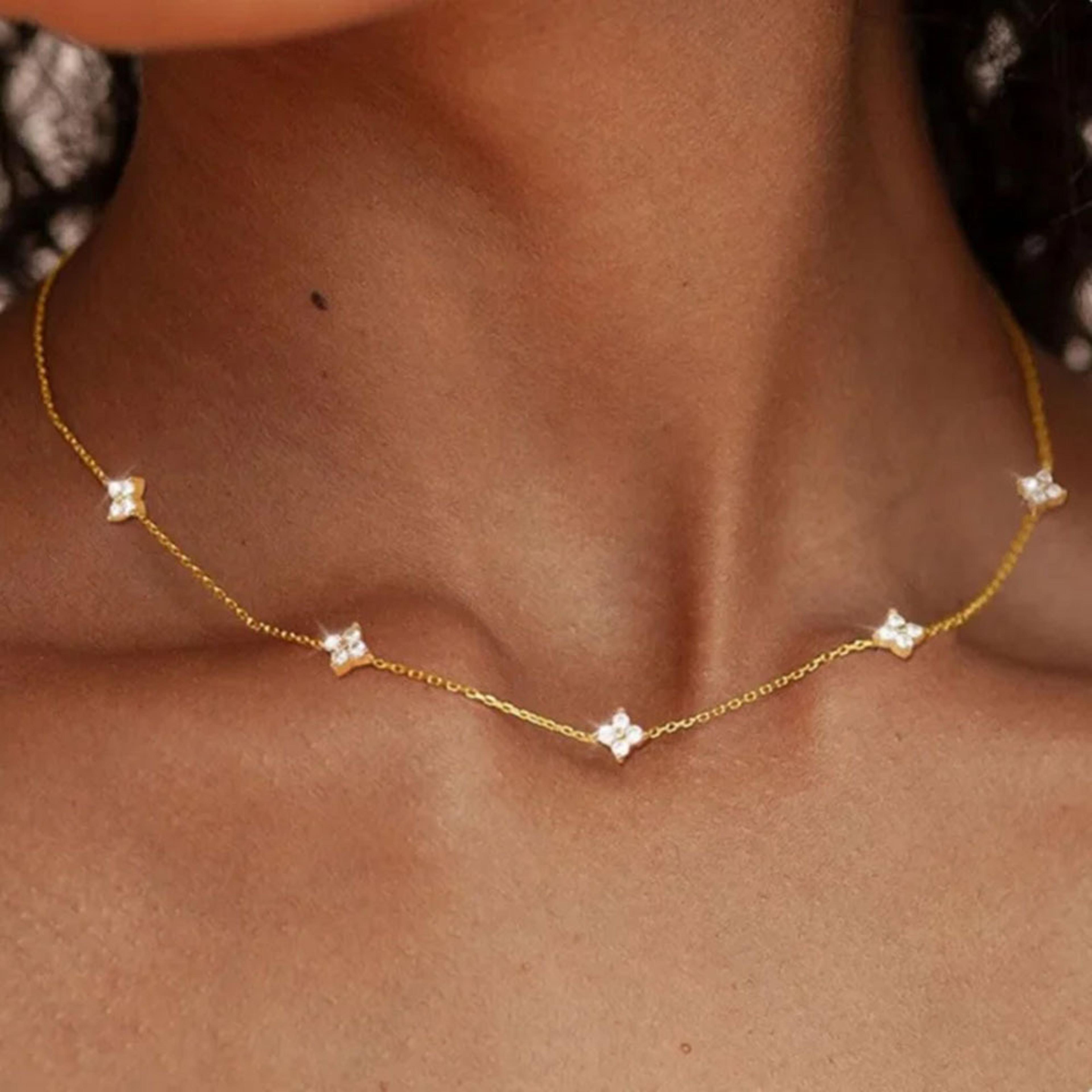 lucky four leaf clover necklace with zircon silver plated necklace for women