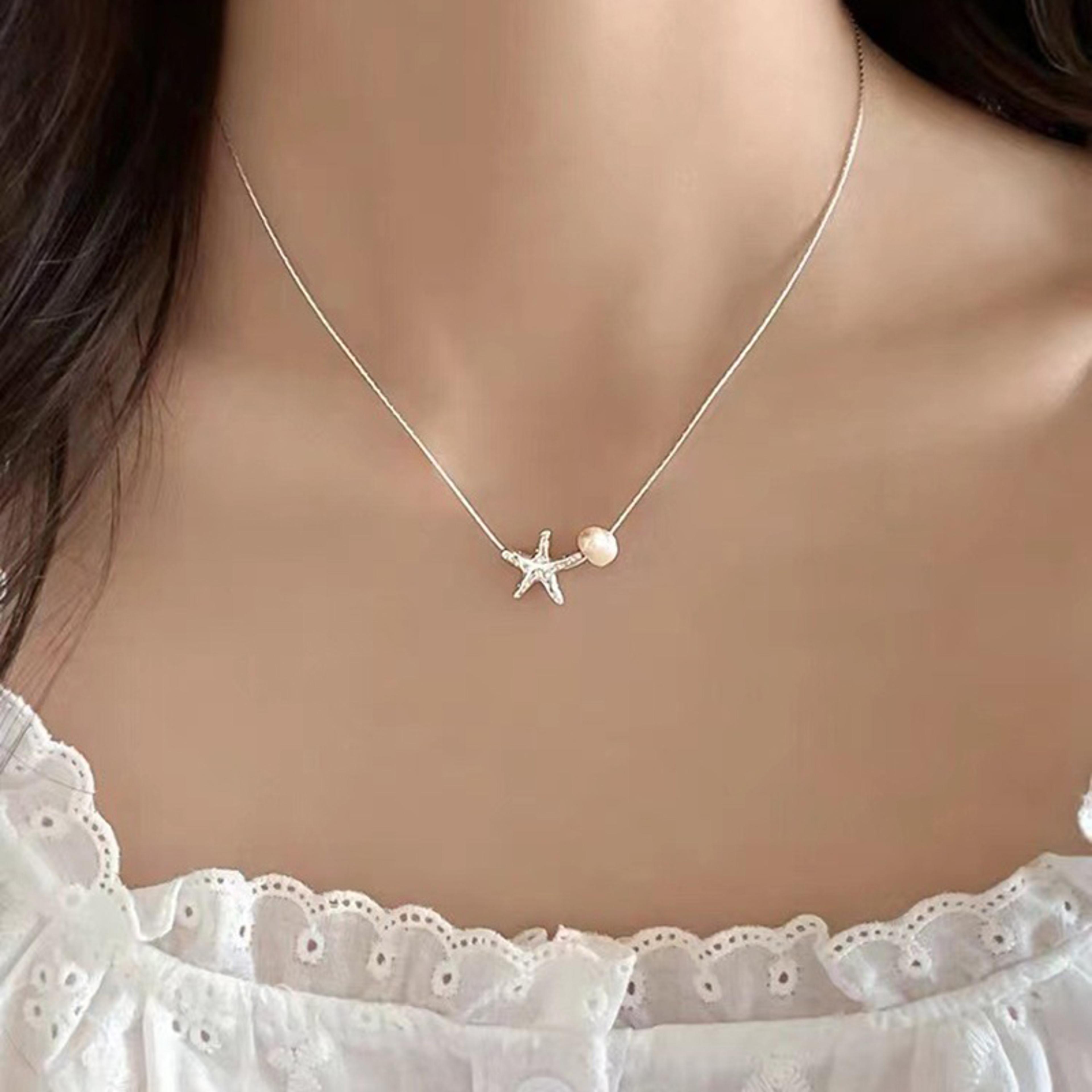 sterling silver starfish pearl choker necklace for women | ocean inspired beach jewelry