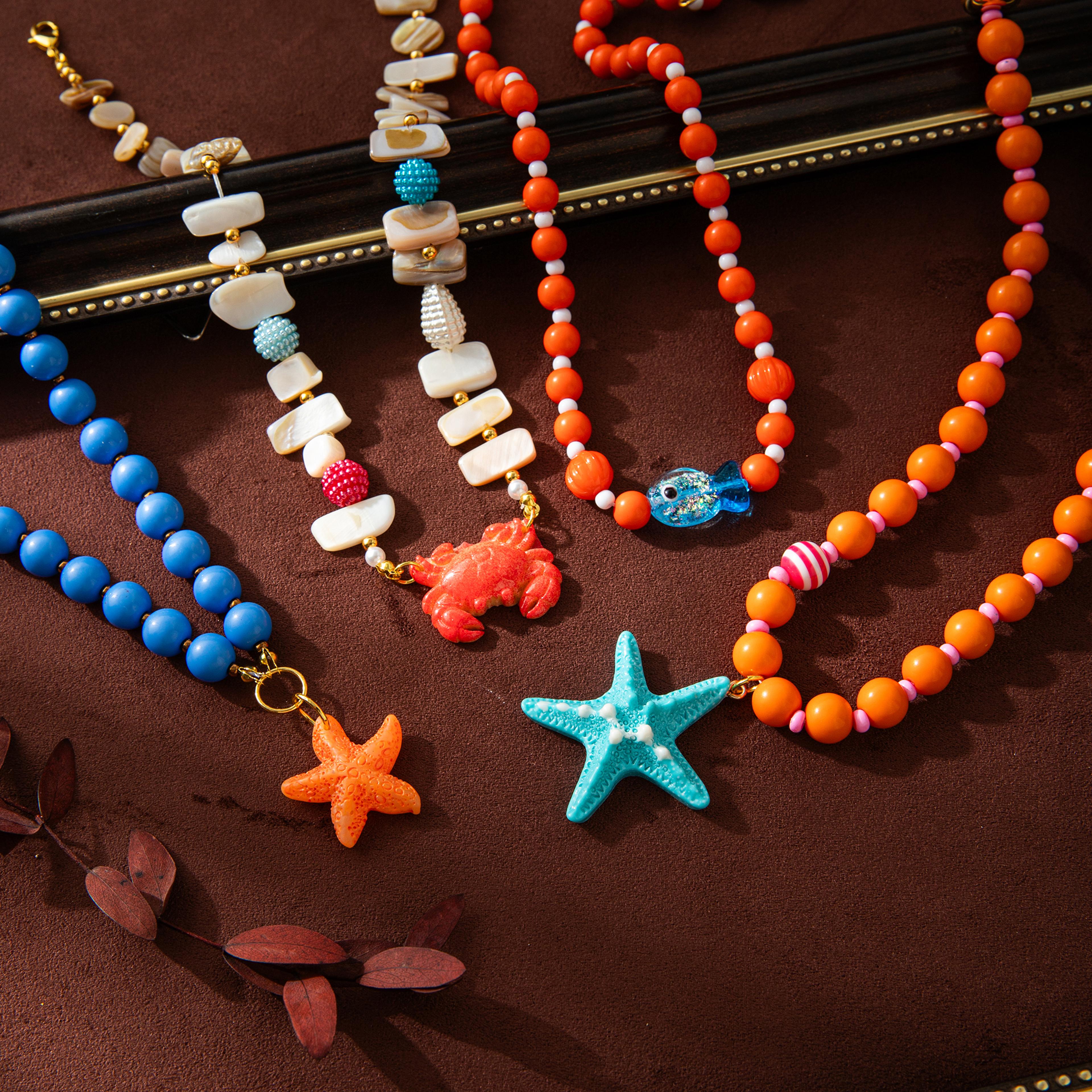 beach shell necklace with starfish & ocean pendant | summer beaded coastal jewelry for women