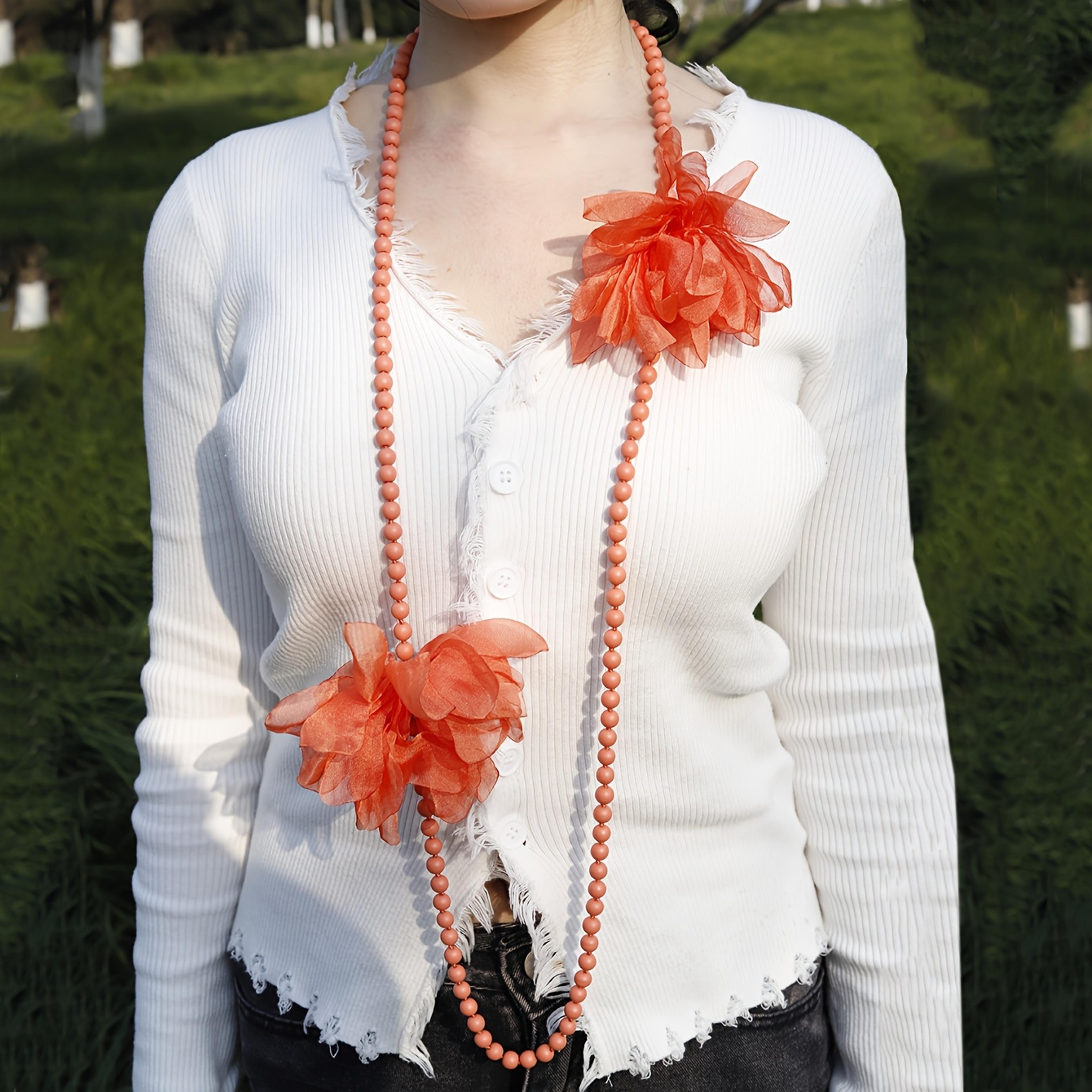 flower statement necklace with handcrafted glass beads long floral pendant for women
