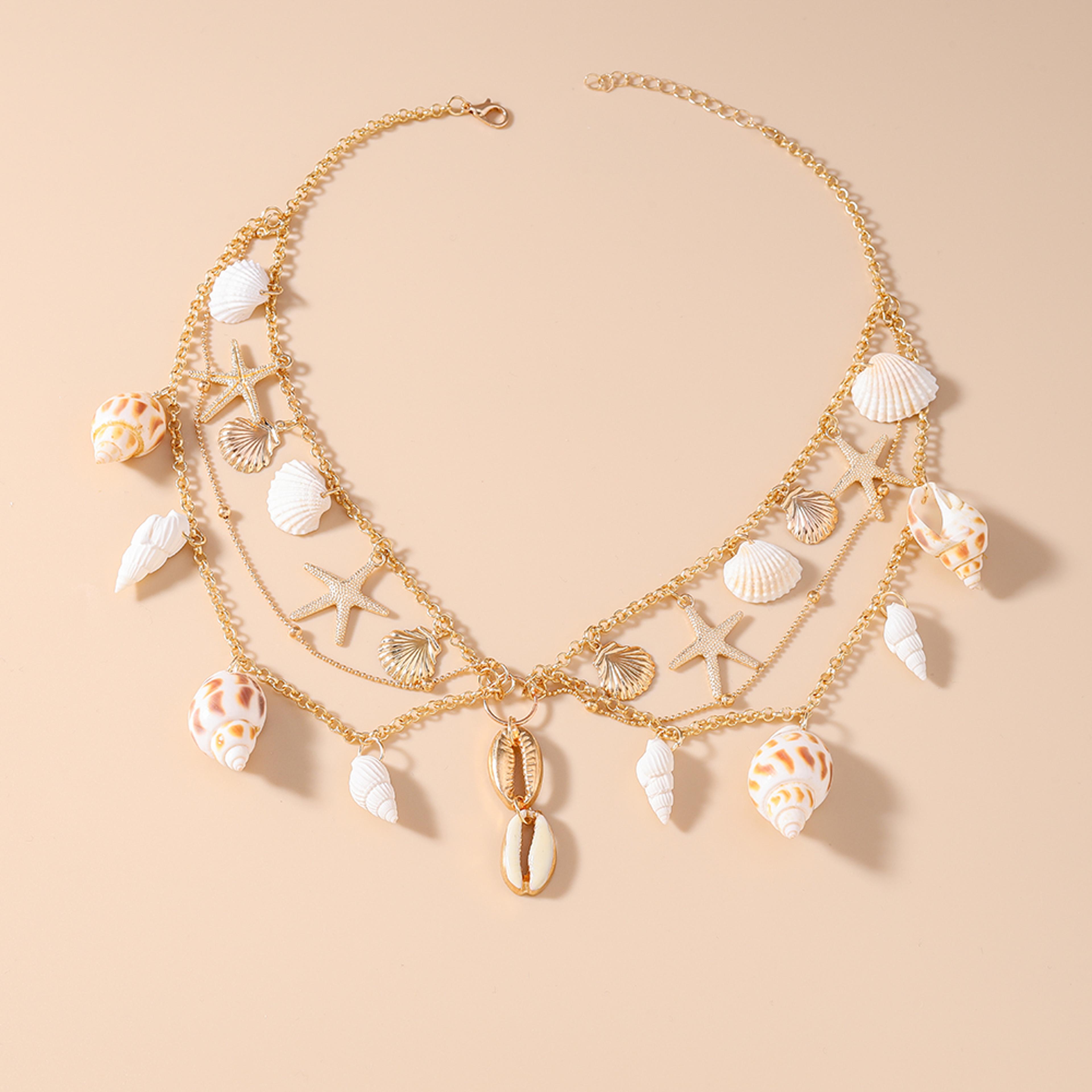 coastal starfish shell necklace for women – boho beach necklace with conch charm